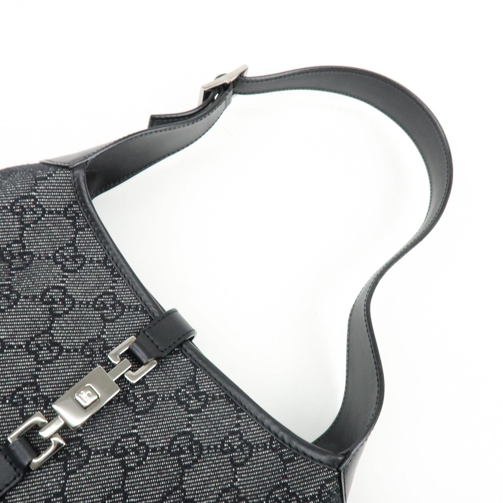 GUCCI Jackie GG Denim Leather Shoulder Bag Hand Bag Black 01147
