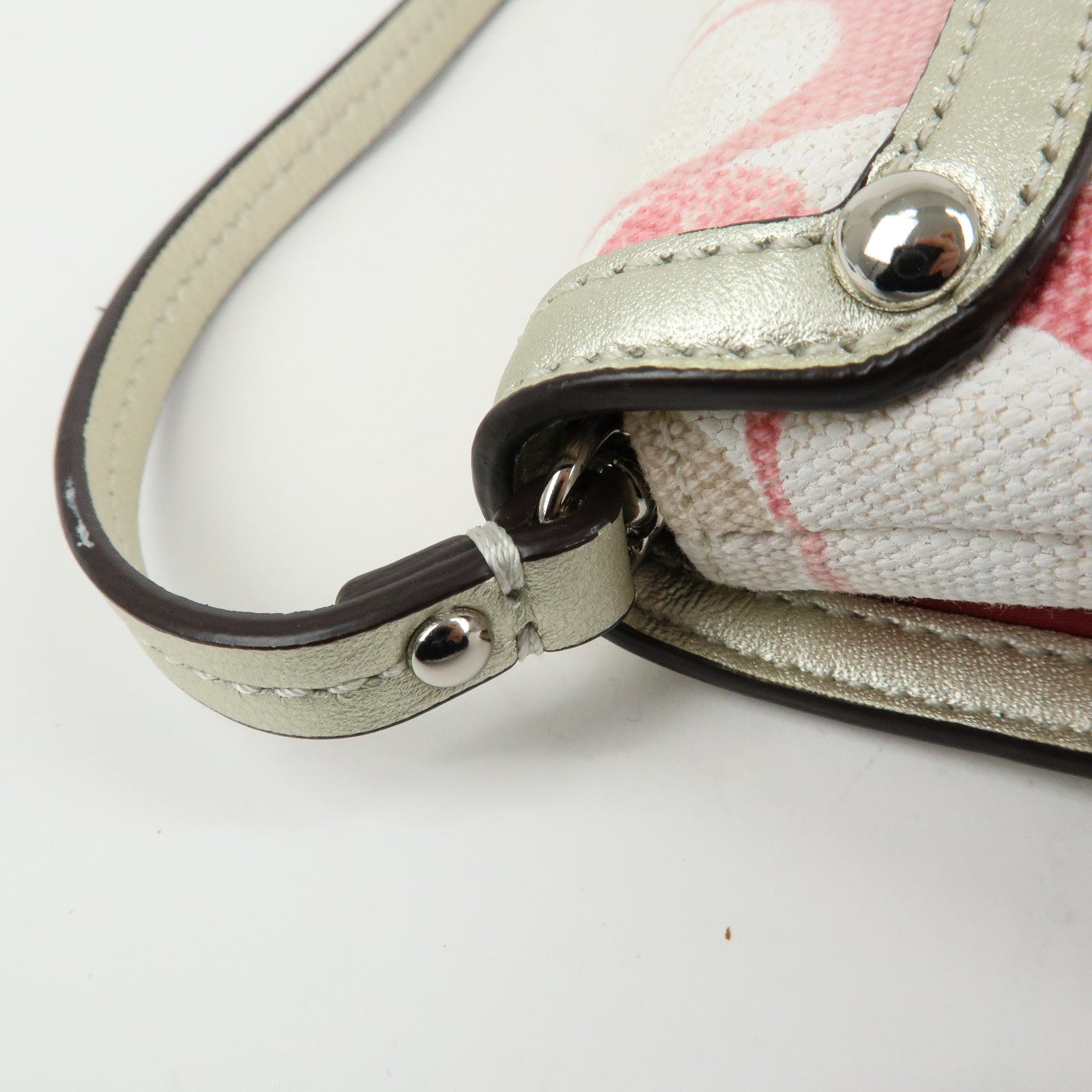 COACH Signature Canvas Sequins Leather Hand Bag Beige Light Gold