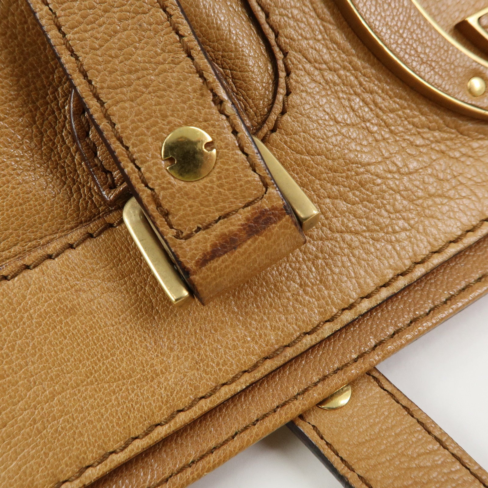 GUCCI Interlocking G Leather Blondie Studs Hand Bag Brown 121551