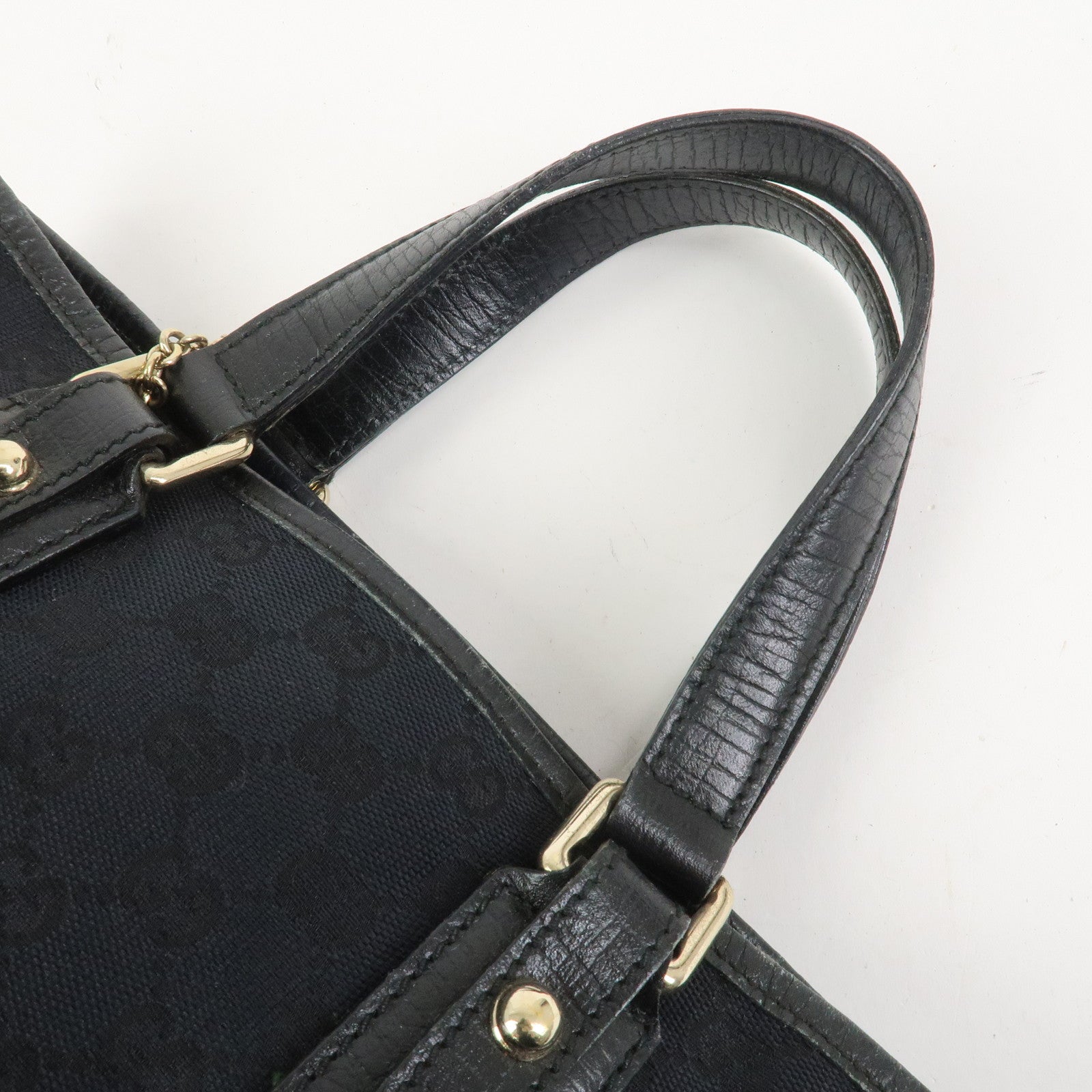 GUCCI Sherry GG Canvas Leathe Tote Bag Hand Bag Black