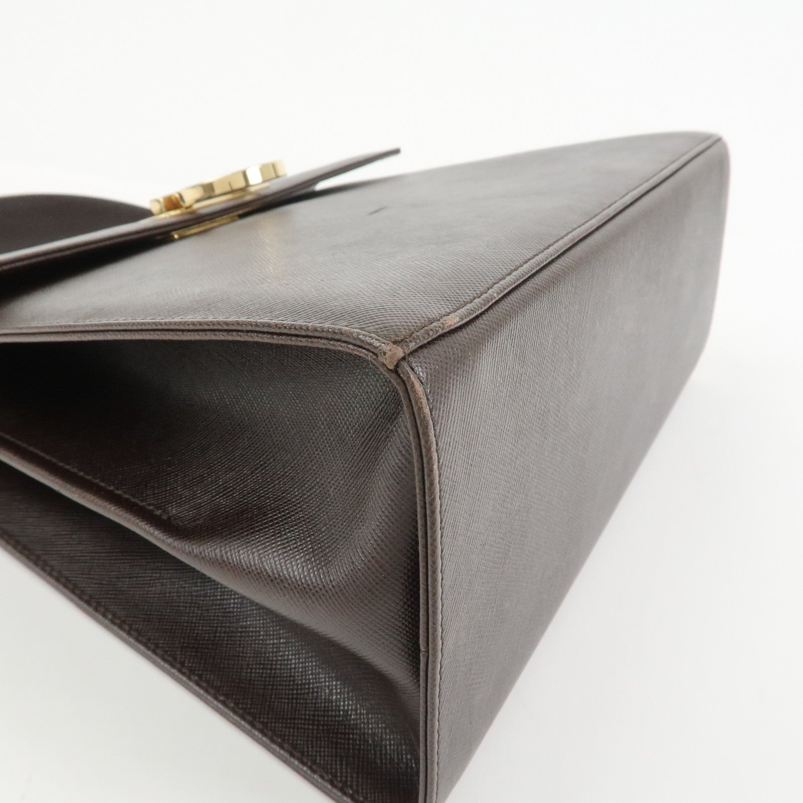 Ferragamo Gancini Leather 2Way Bag Hand Bag Shoulder Bag Dark Brown