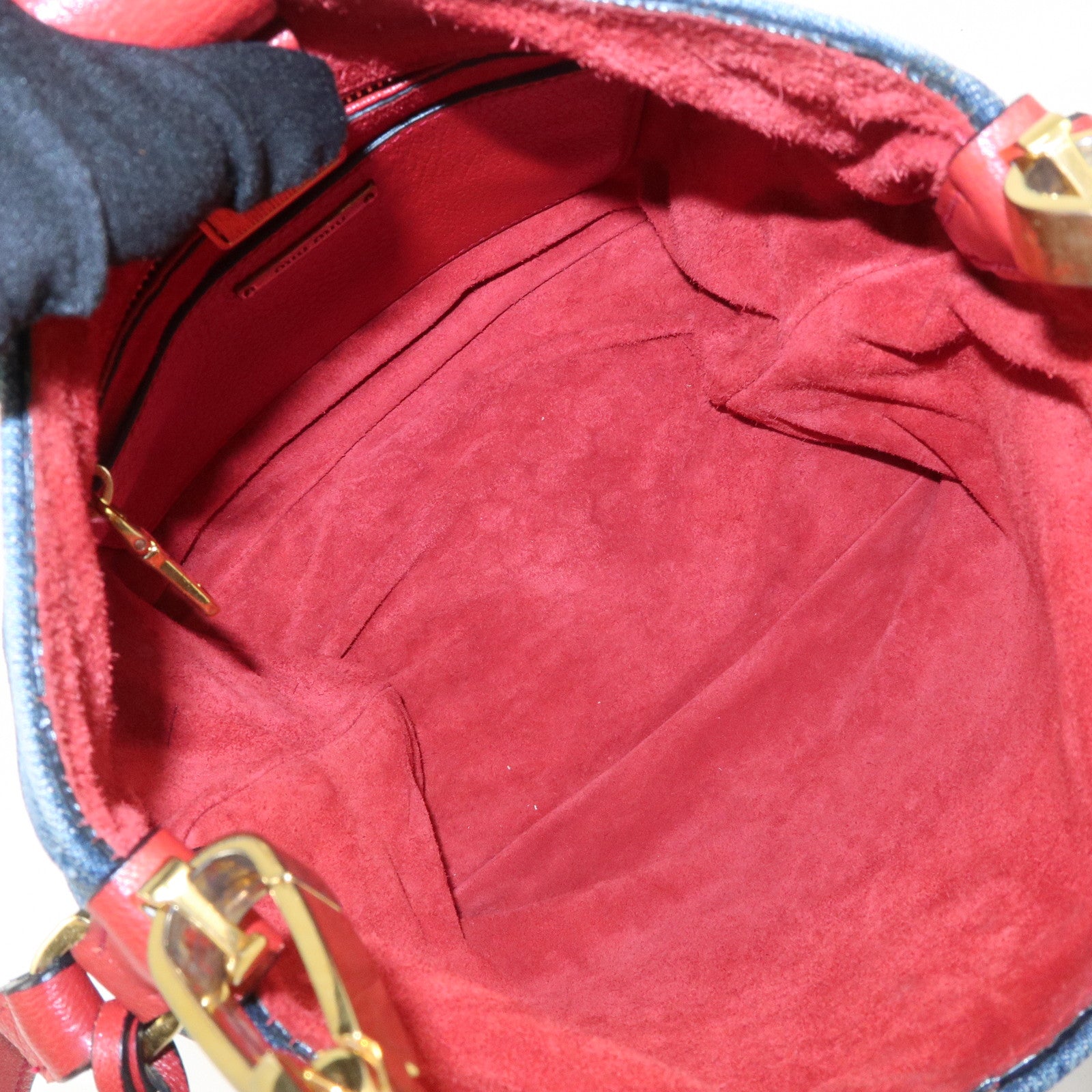 MIU MIU Madras Leather Denim 2Way Bag Shoulder Bag Red RR1951 Used