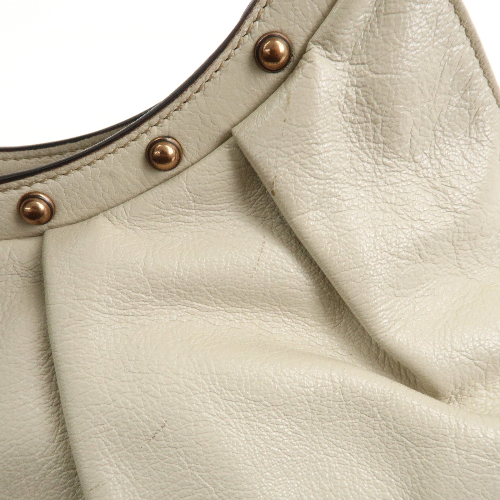 GUCCI Bamboo Leather Studs Shoulder Bag Hand Bag Ivory 124297