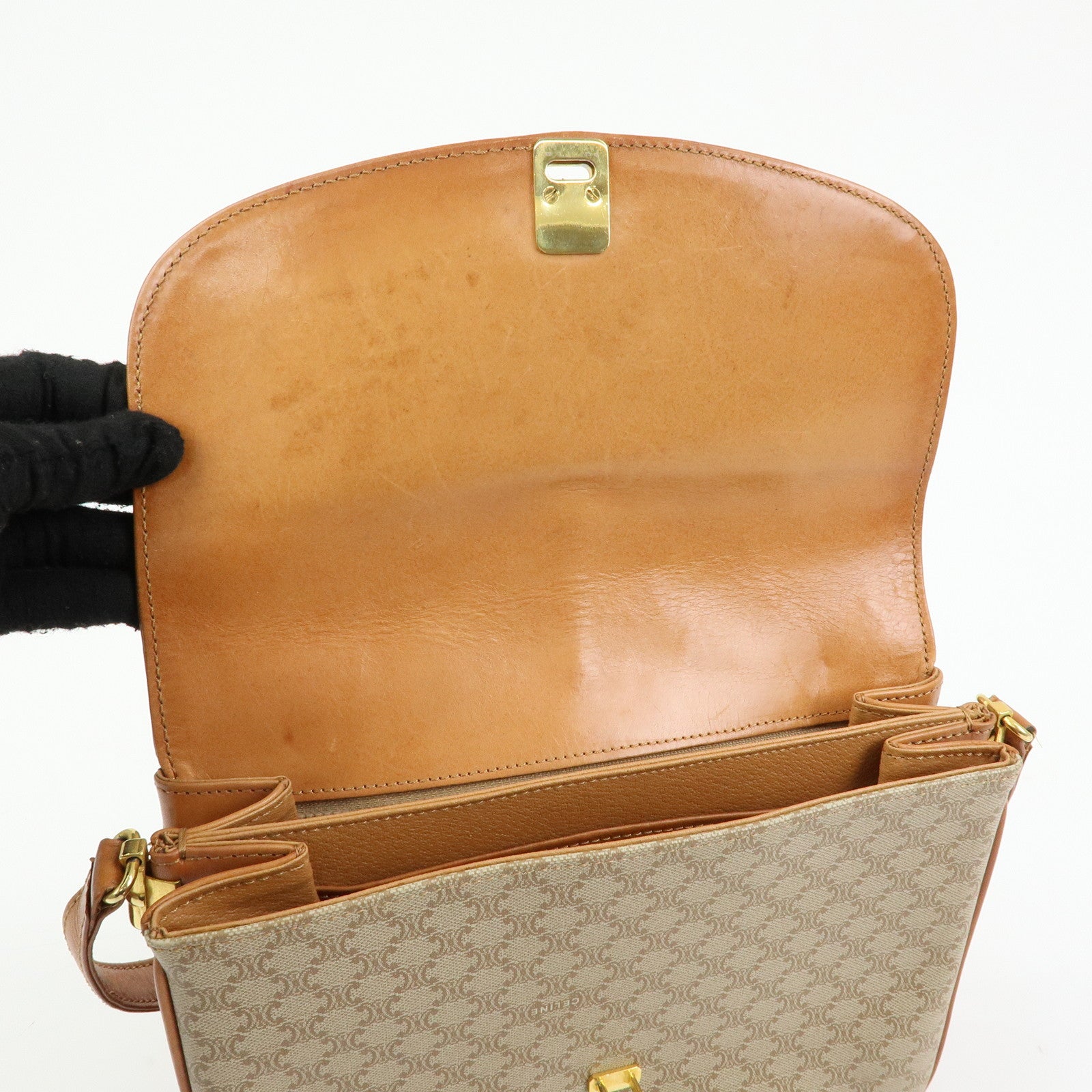 CELINE Macadam PVC Leather Shoulder Bag Crossbody Bag Beige