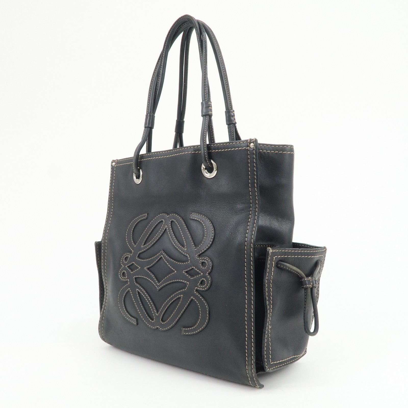 LOEWE Anagram Calf Leather Tote Bag Shoulder Bag Black