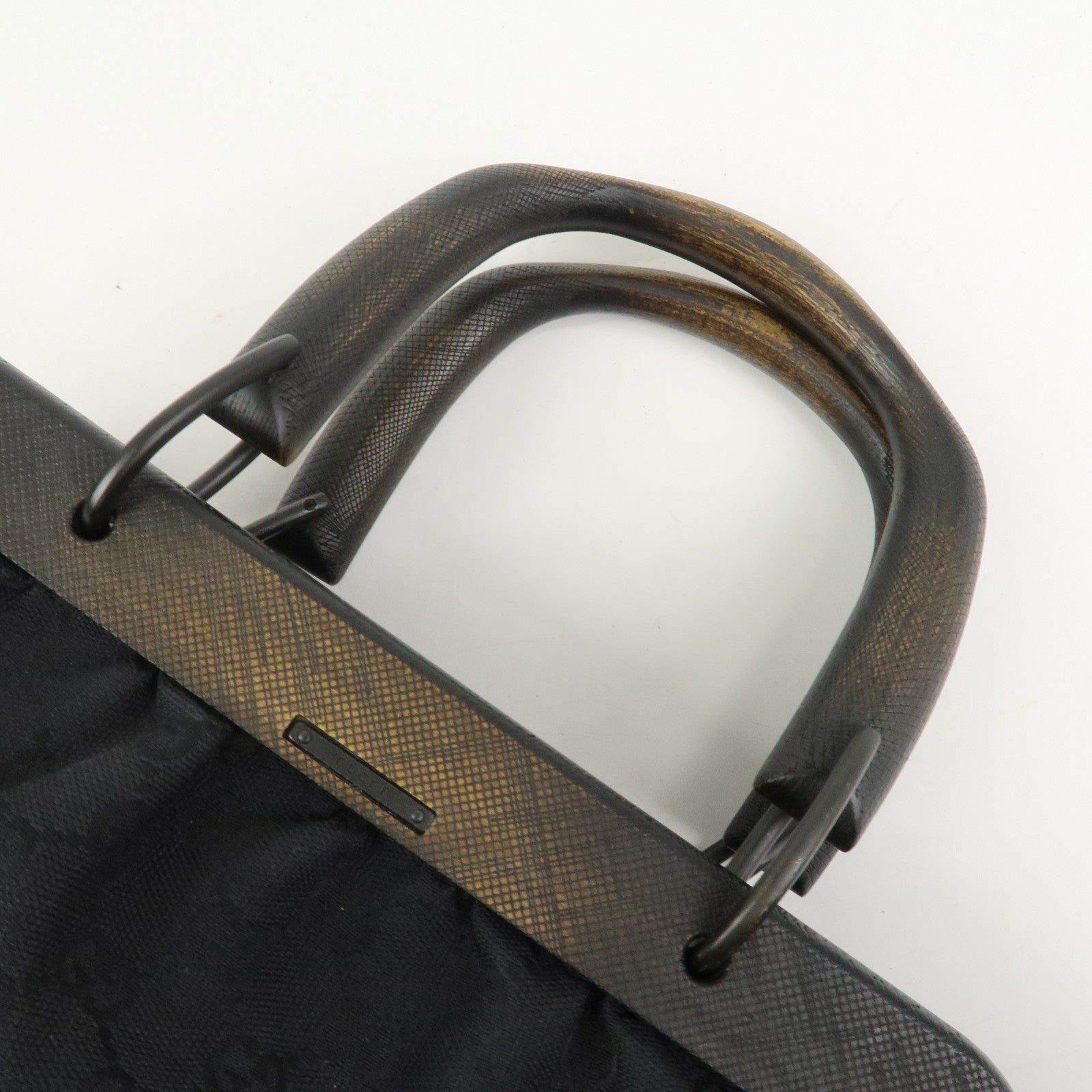 GUCCI GG Monogram Canvas Wood Handle Hand Bag Black 112683