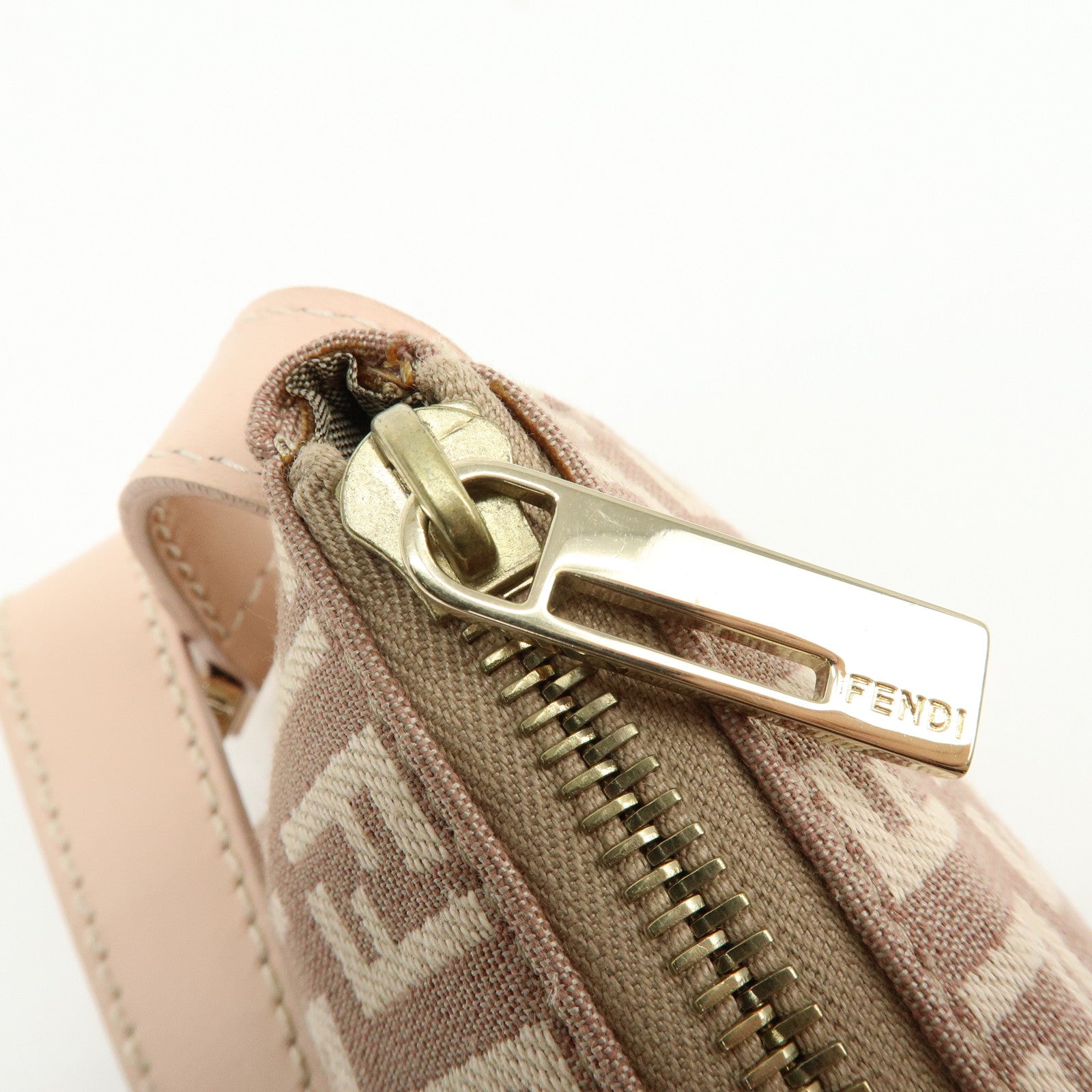 FENDI Zucchino Canvas Leather Hand Bag Pink Beige 8BR443