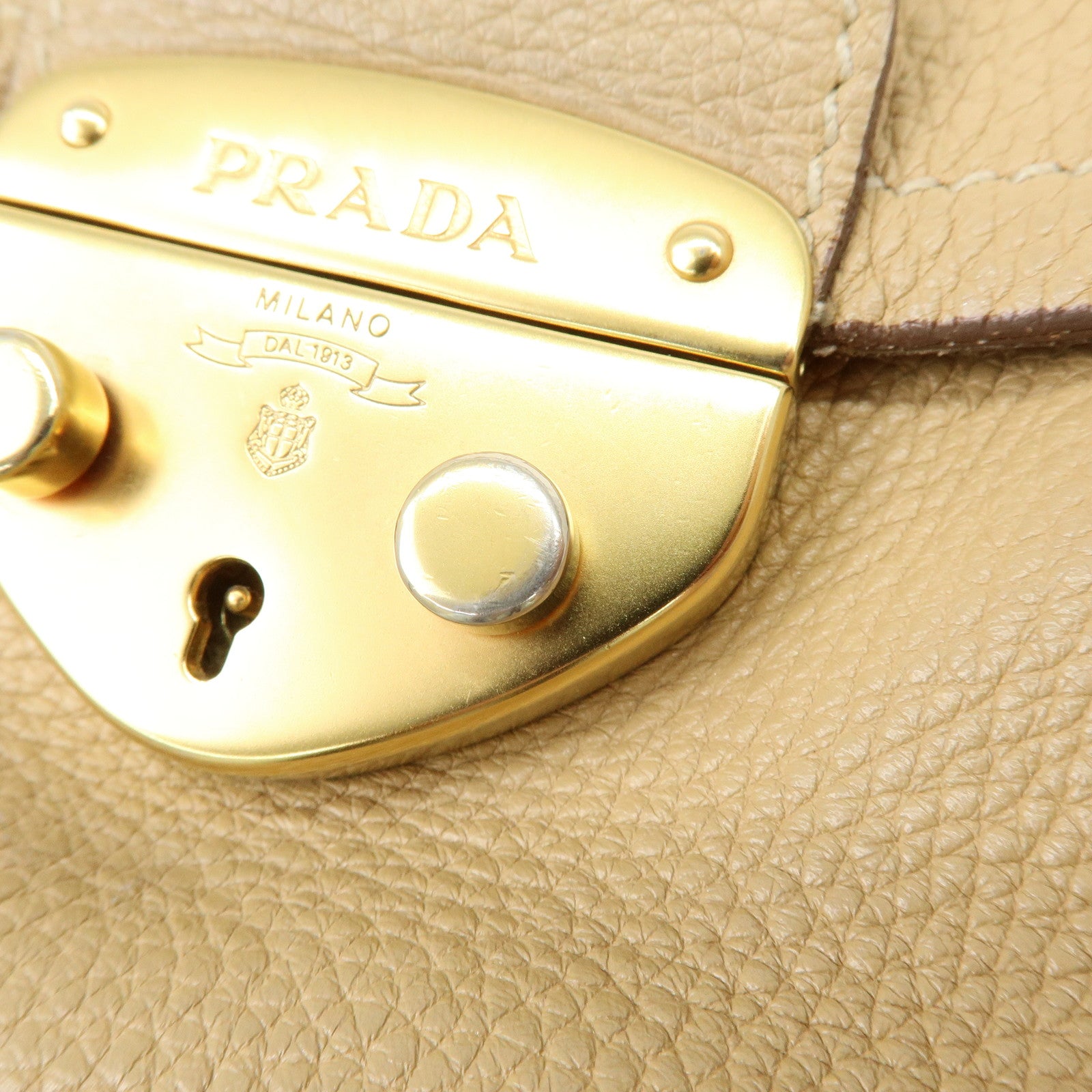 PRADA Logo Leather Shoulder Bag Hand Bag Light Brown BR3869