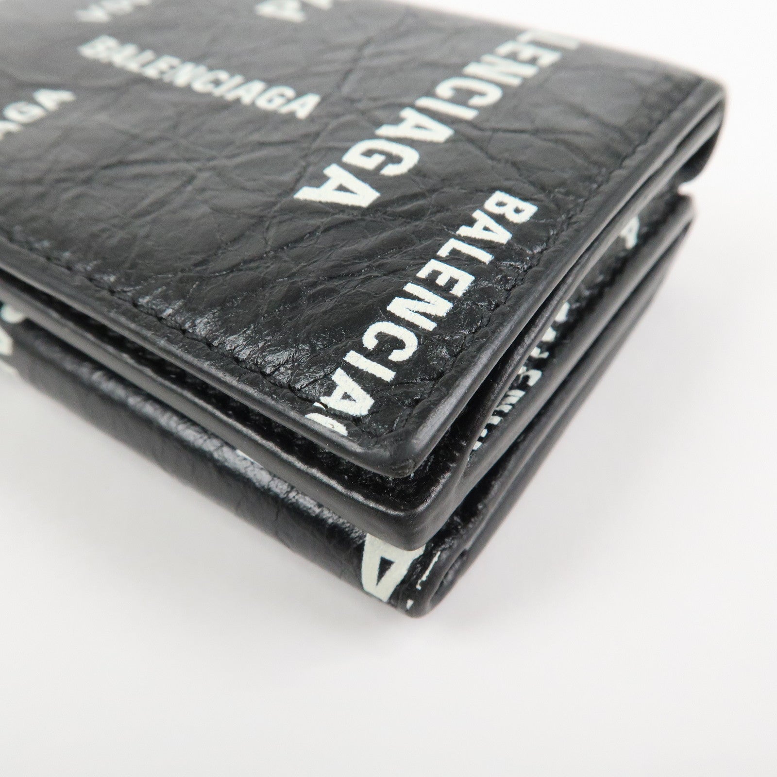 BALENCIAGA CASH Leather Tri-fold Wallet Compact Wallet Black