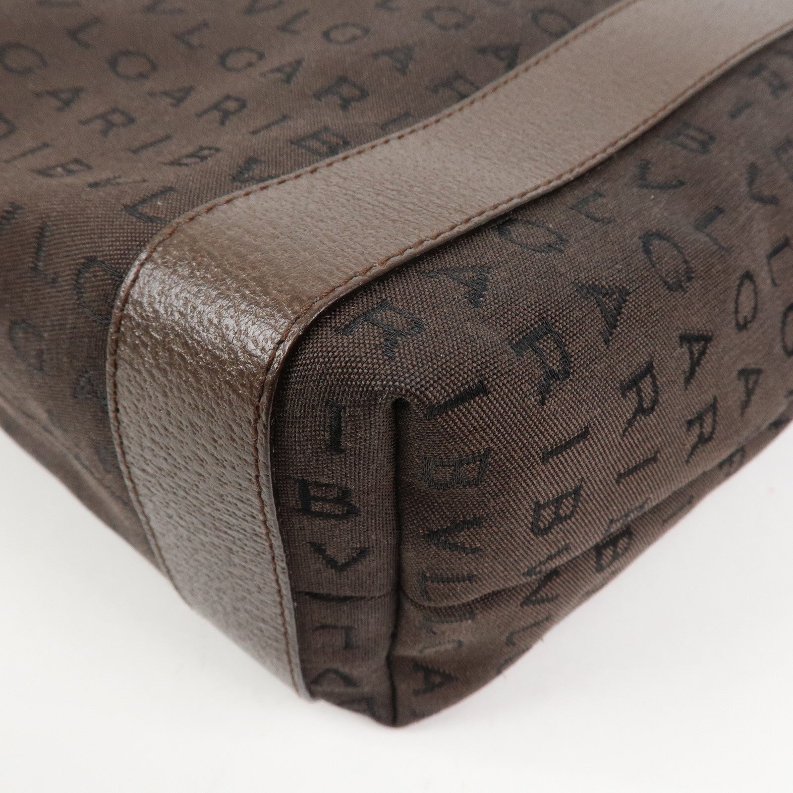 BVLGARI Logo Mania Canvas Leather Shoulder Bag Tote Bag Brown