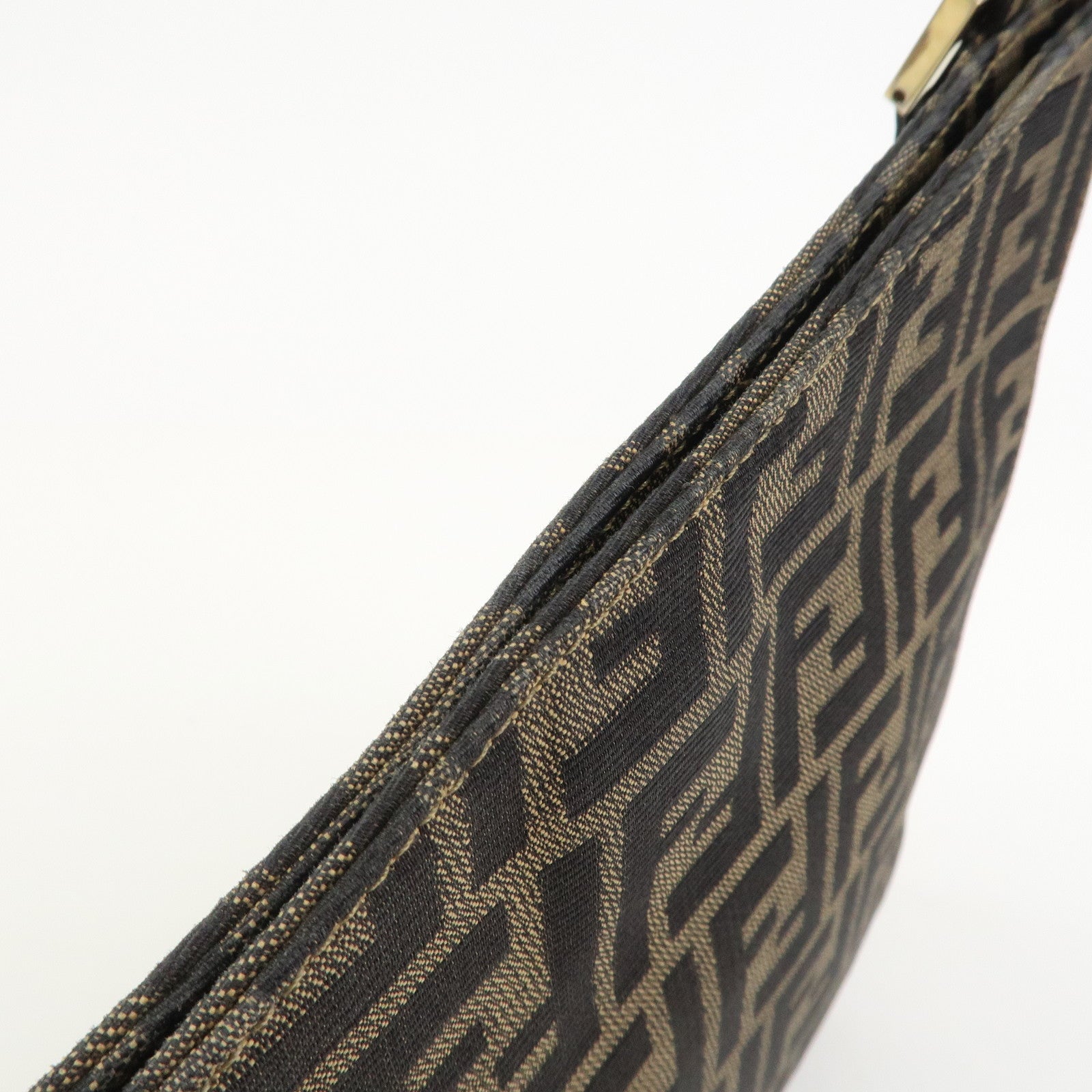 FENDI Zucca Canvas Leather Shoulder Bag Hand Bag Brown Black