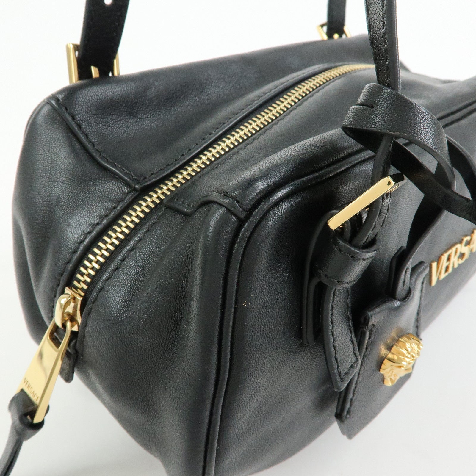 VERSACE Medusa Nappa Leather Bowling Bag Shoulder Bag Black