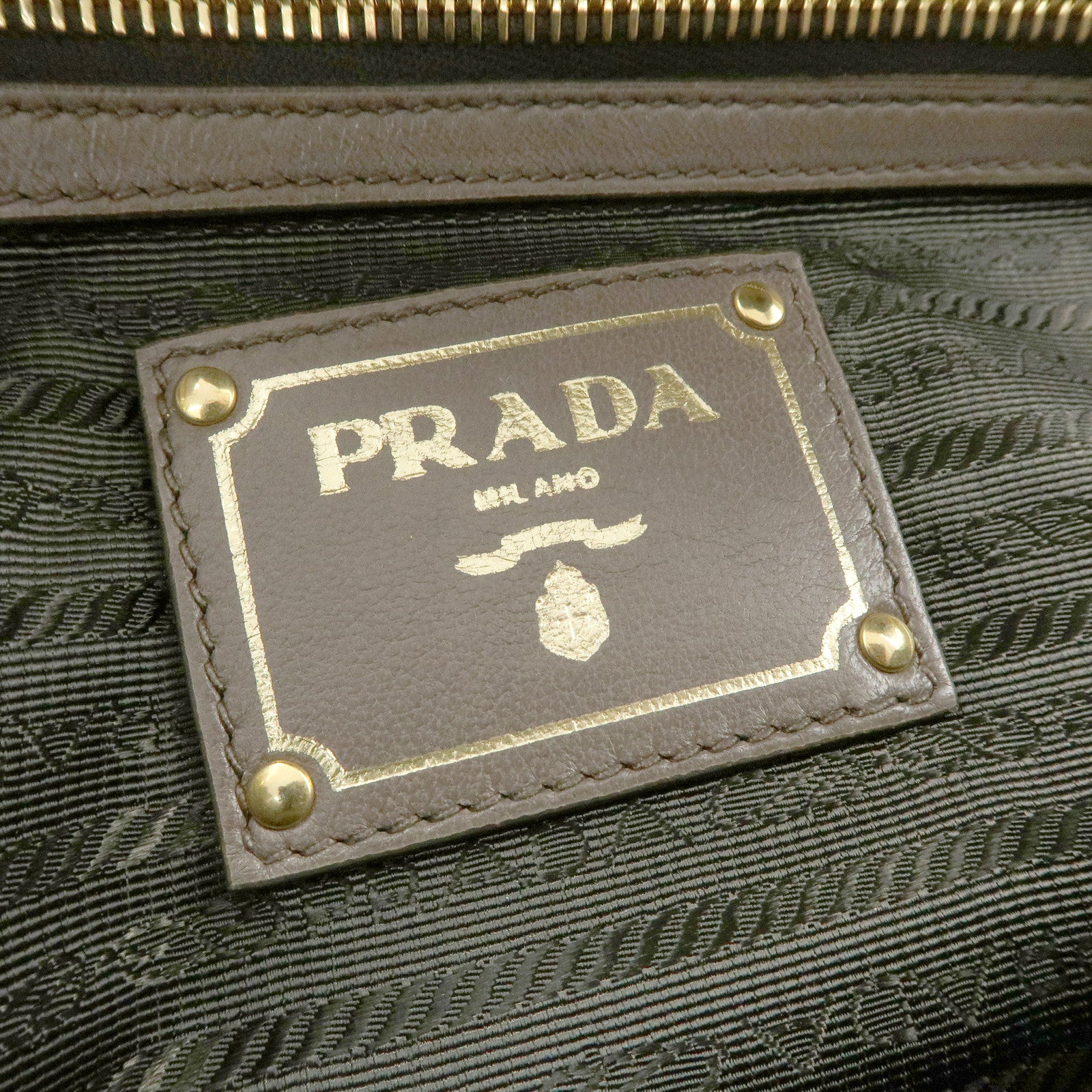 PRADA Logo Nappa Gaufre Leather Shoulder Bag Greige BR4443