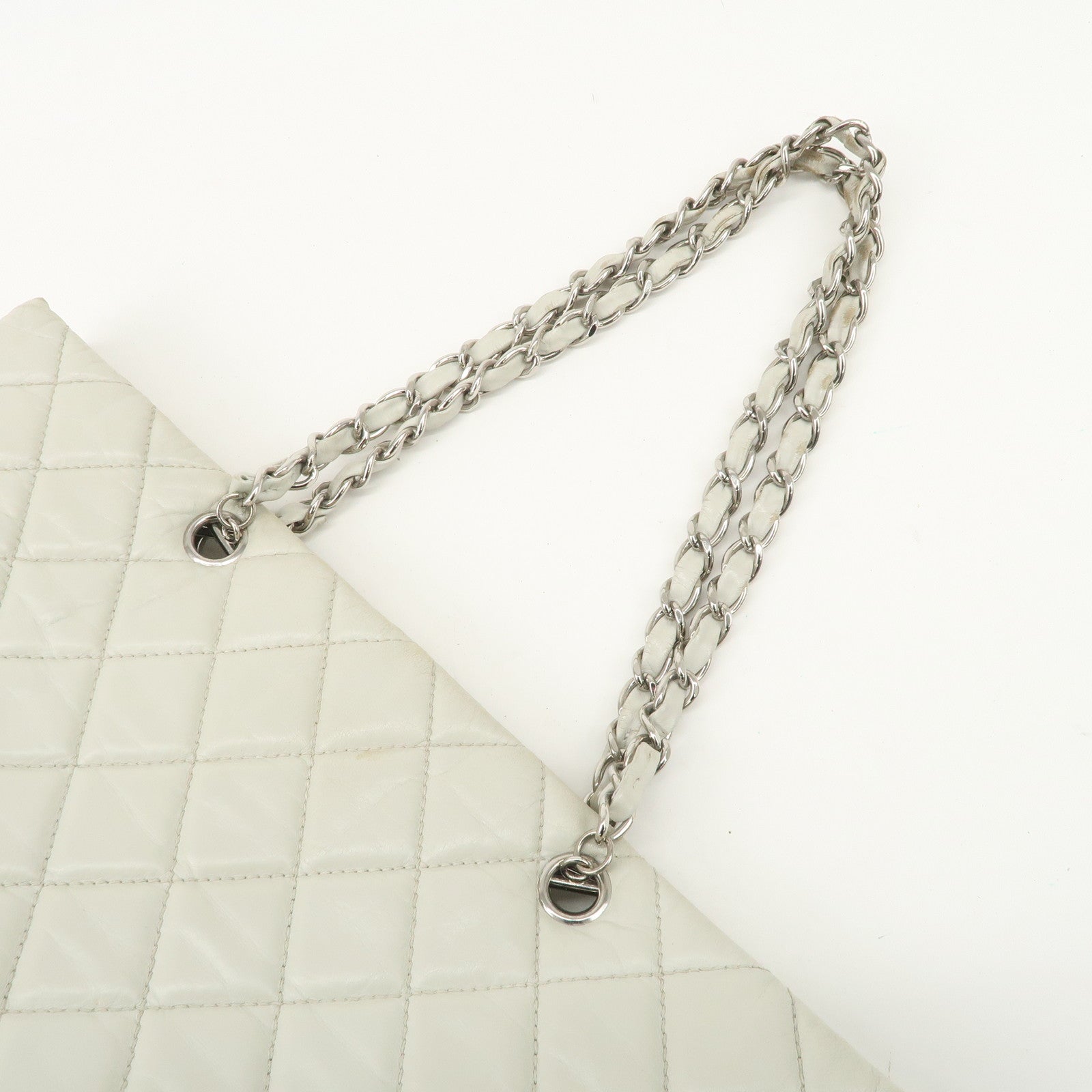CHANEL Cambon Line Cotton Club Lamb Skin Shoulder Bag Hand Bag White A34318 Used