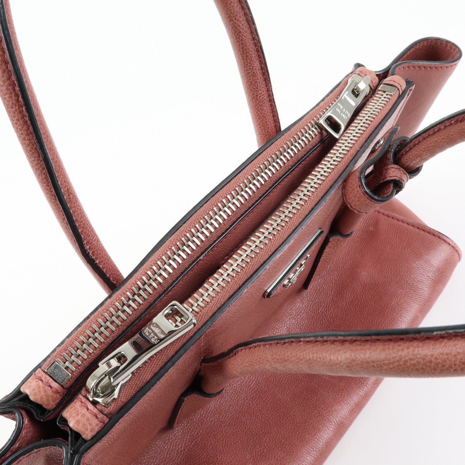 PRADA Triangle Logo Leather 2Way Bag Hand Bag Shoulder Bag Pink