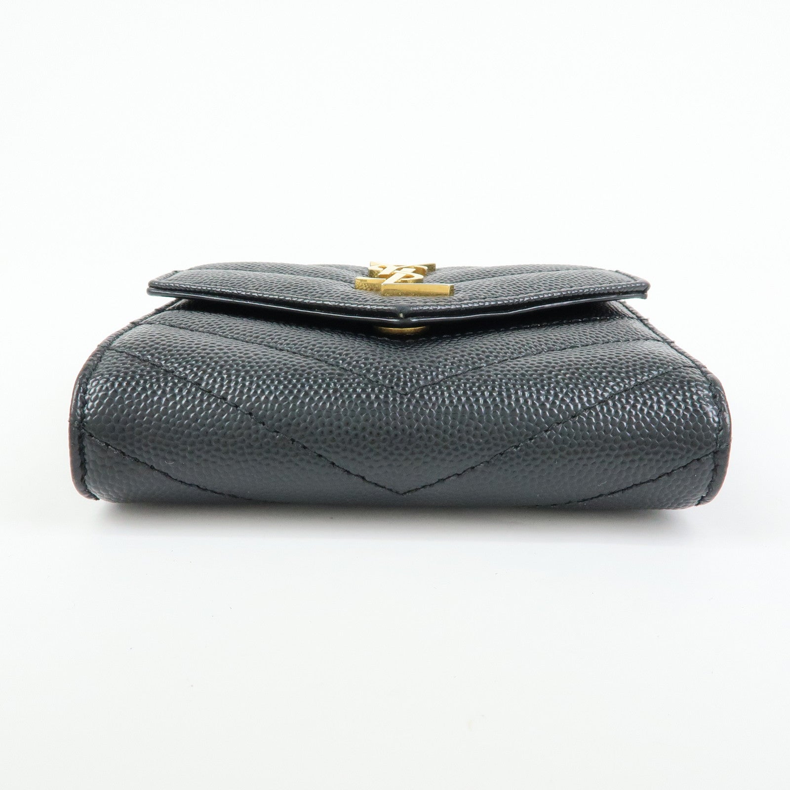 SAINT LAURENT PARIS Cassandra Leather Compact Wallet Black 692061