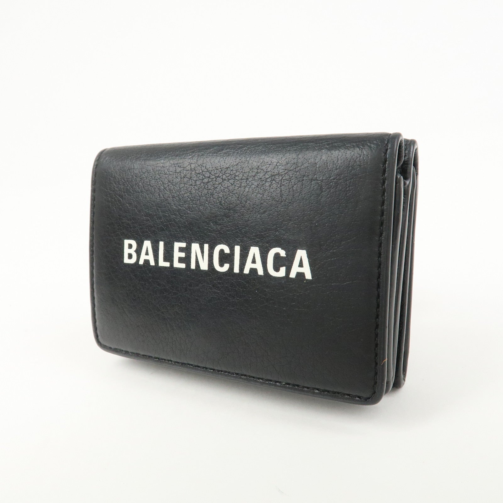 BALENCIAGA Everyday Leather Compact Tri-fold Compact Wallet Black