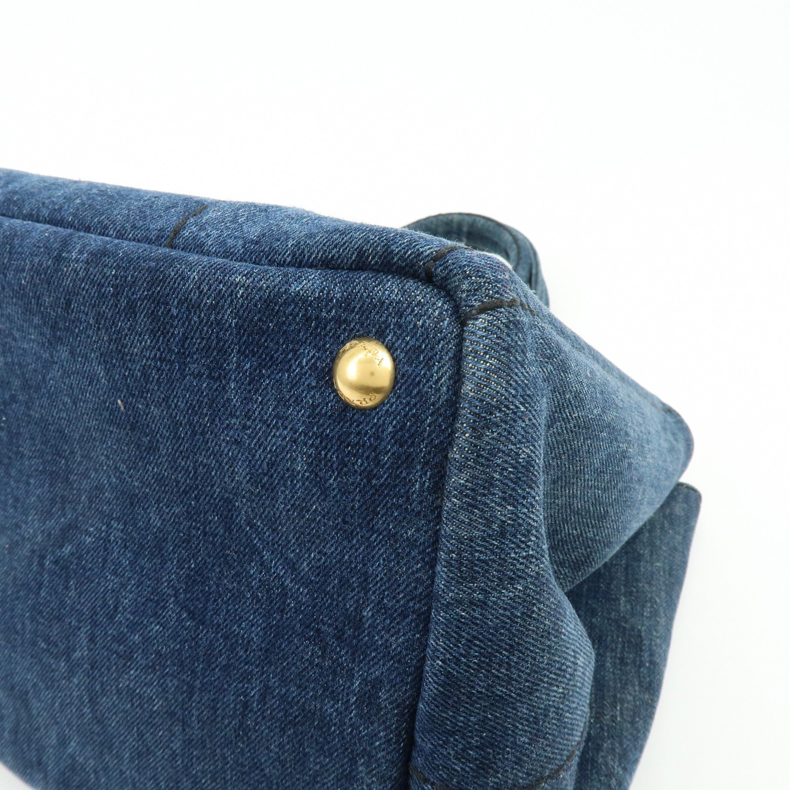 PRADA Canapa Tringle Logo Canvas Denim Tote Hand Bag Blue B1877B