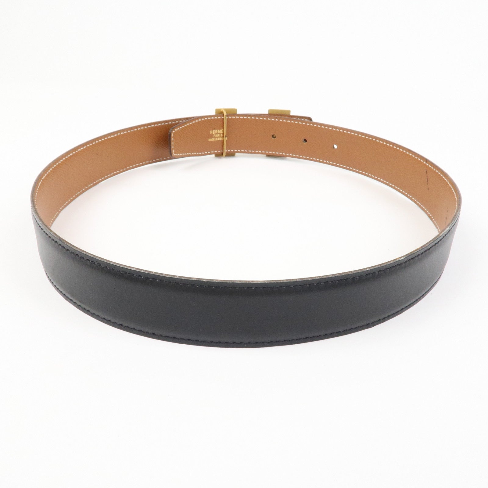 HERMES Leather H Buckle Reversible Constance Belt Z Stamped