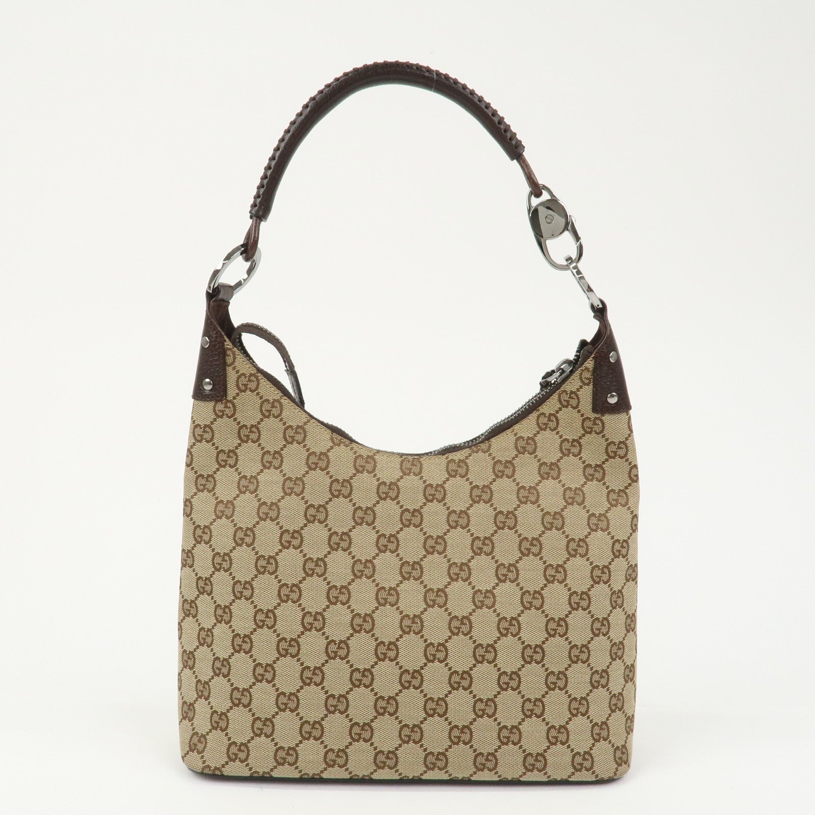 GUCCI GG Monogram Canvas Leather Shoulder Bag Beige Brown 115003