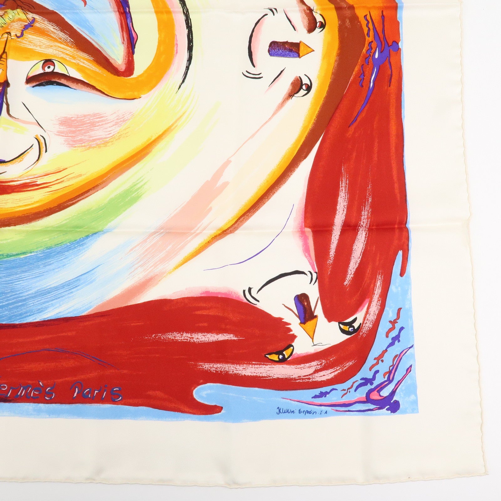 HERMES Carre 90 Silk 100% Scarf Smiles in Third millenary White