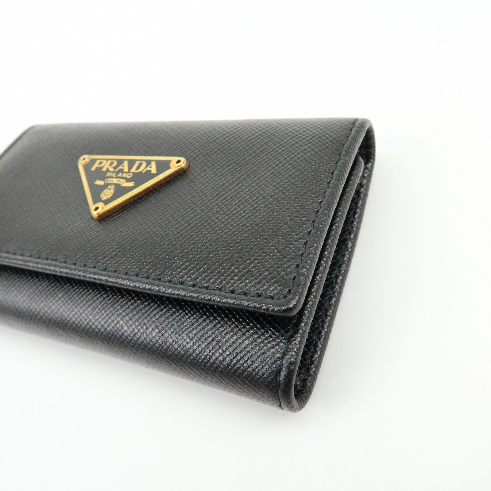 PRADA Triangle Logo Saffiano Leather 6 Rings Key Case Black 1M0222