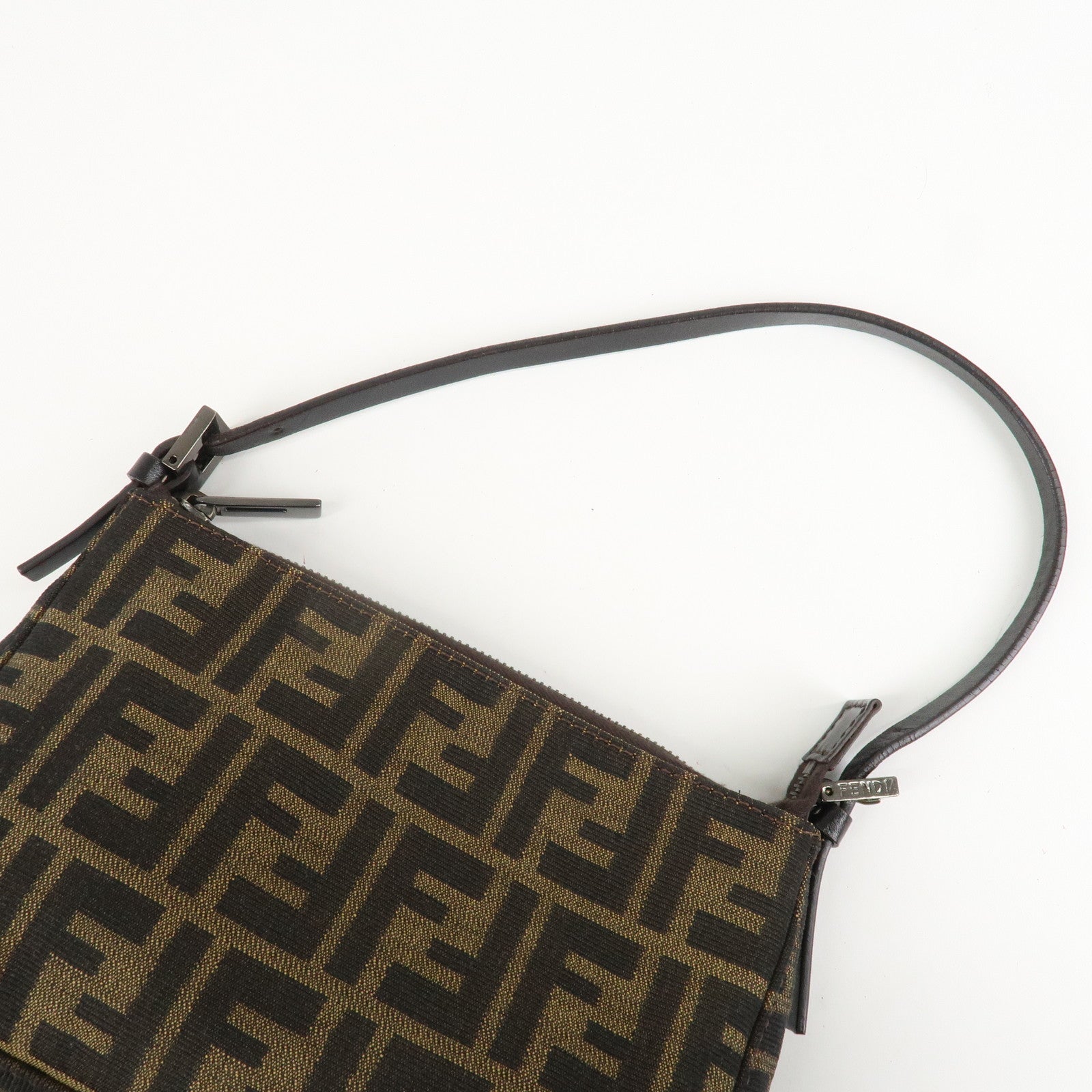 FENDI Zucca Canvas Leather Mini Hand Bag Dark Brown Black 8BR155 Used