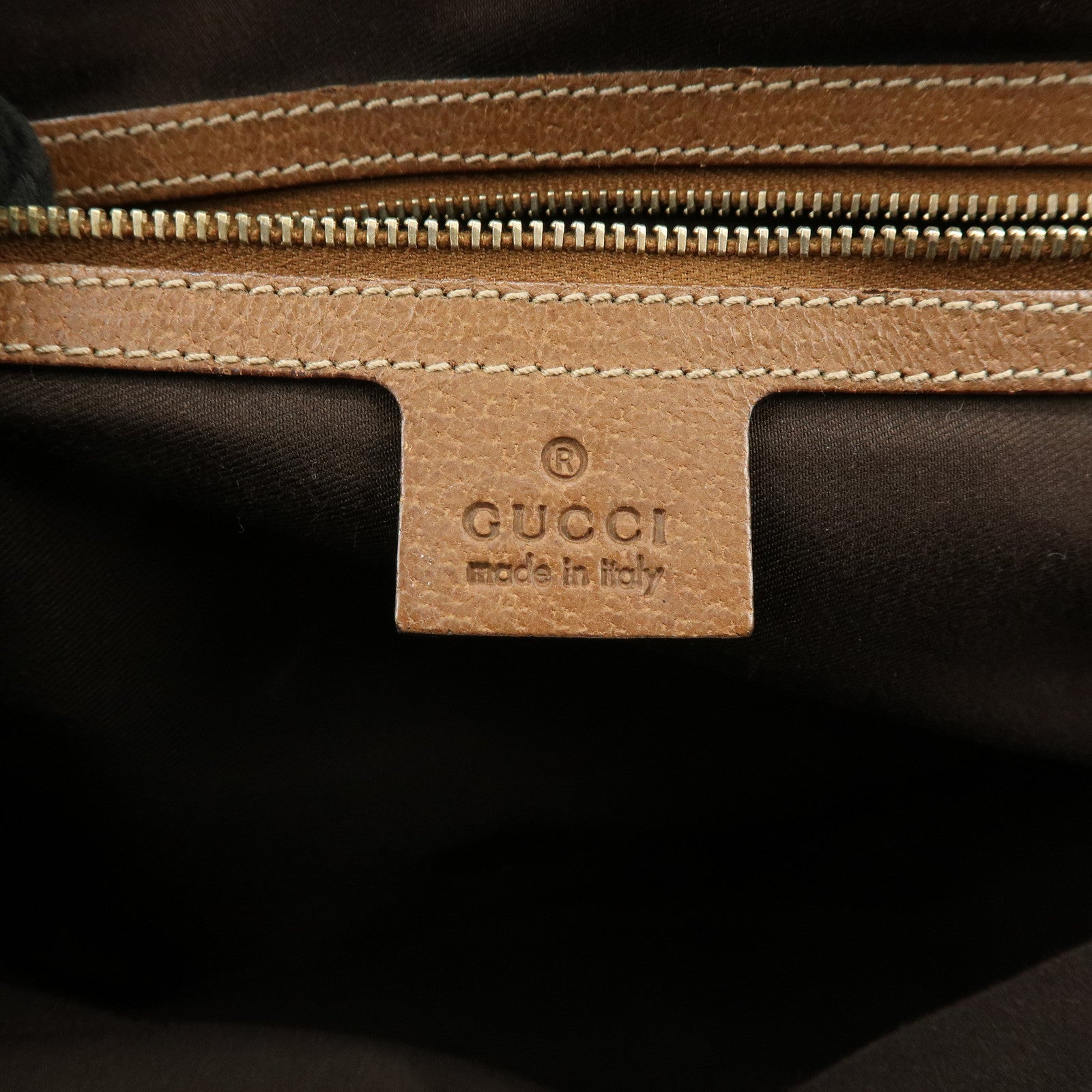 GUCCI GG Canvas Leather Studded Hand Bag Brown 131023