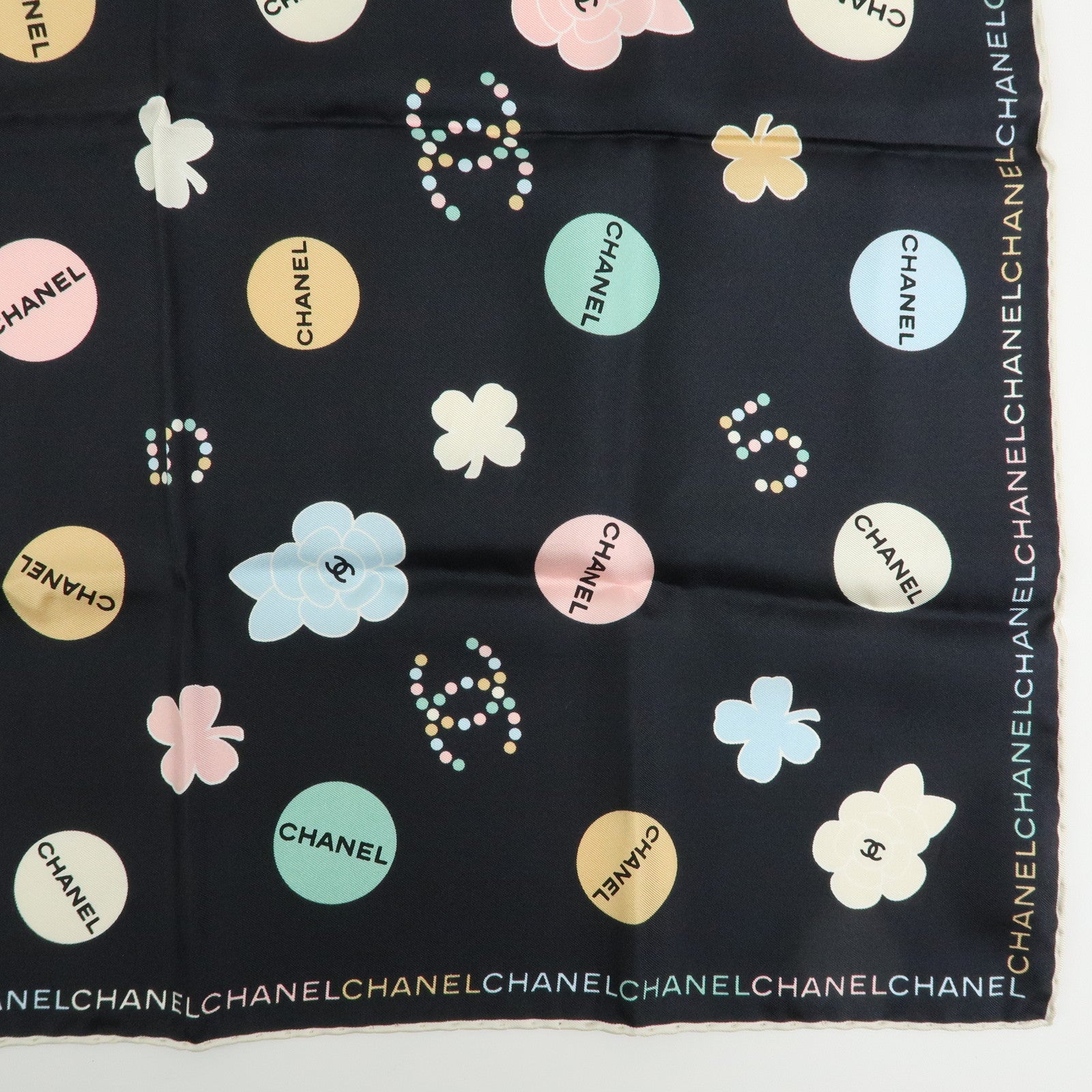 CHANEL No.5 Silk 100% Scarf Black Multicolor