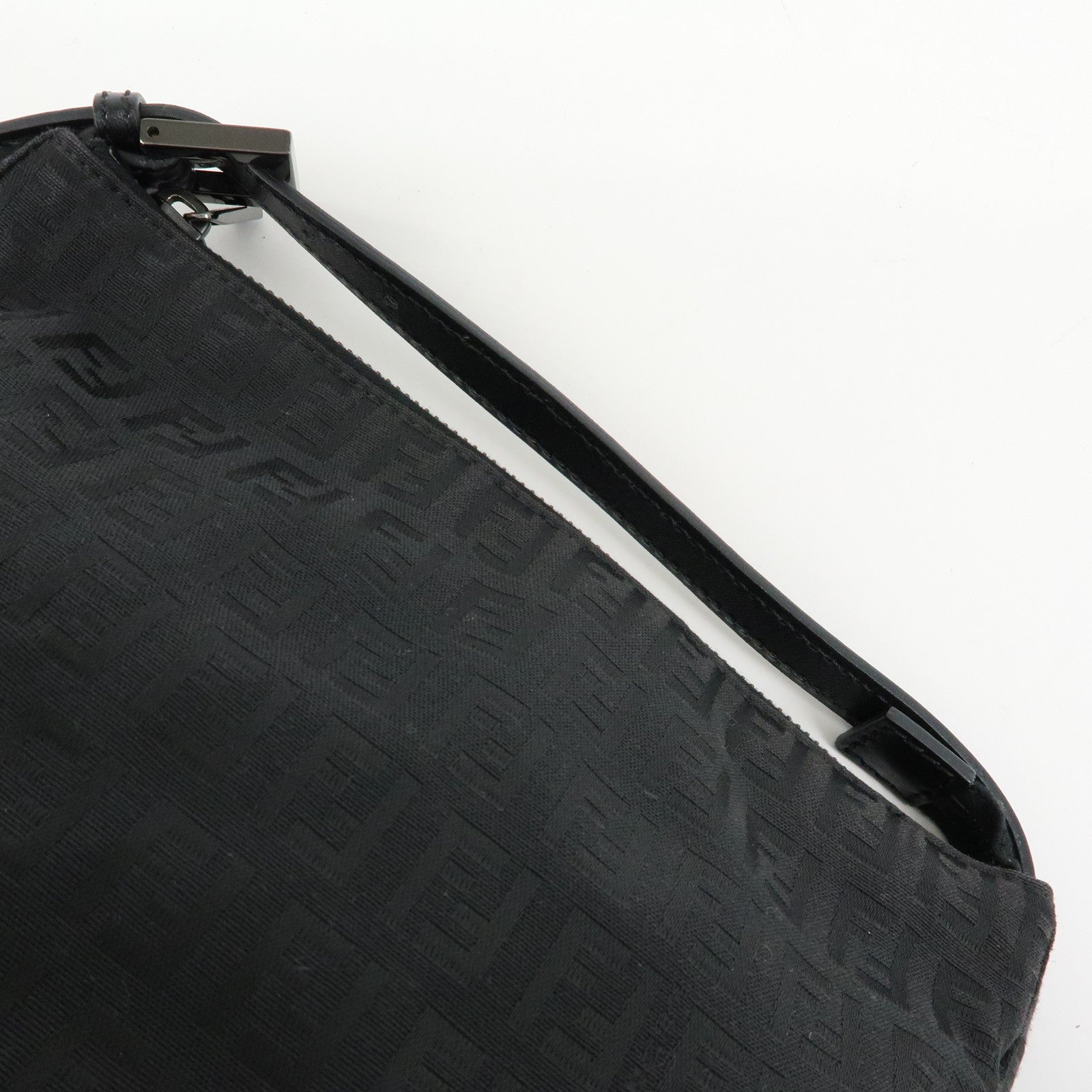 FENDI Zucchino Canvas Leather Hand Bag Pouch Black 8N0005