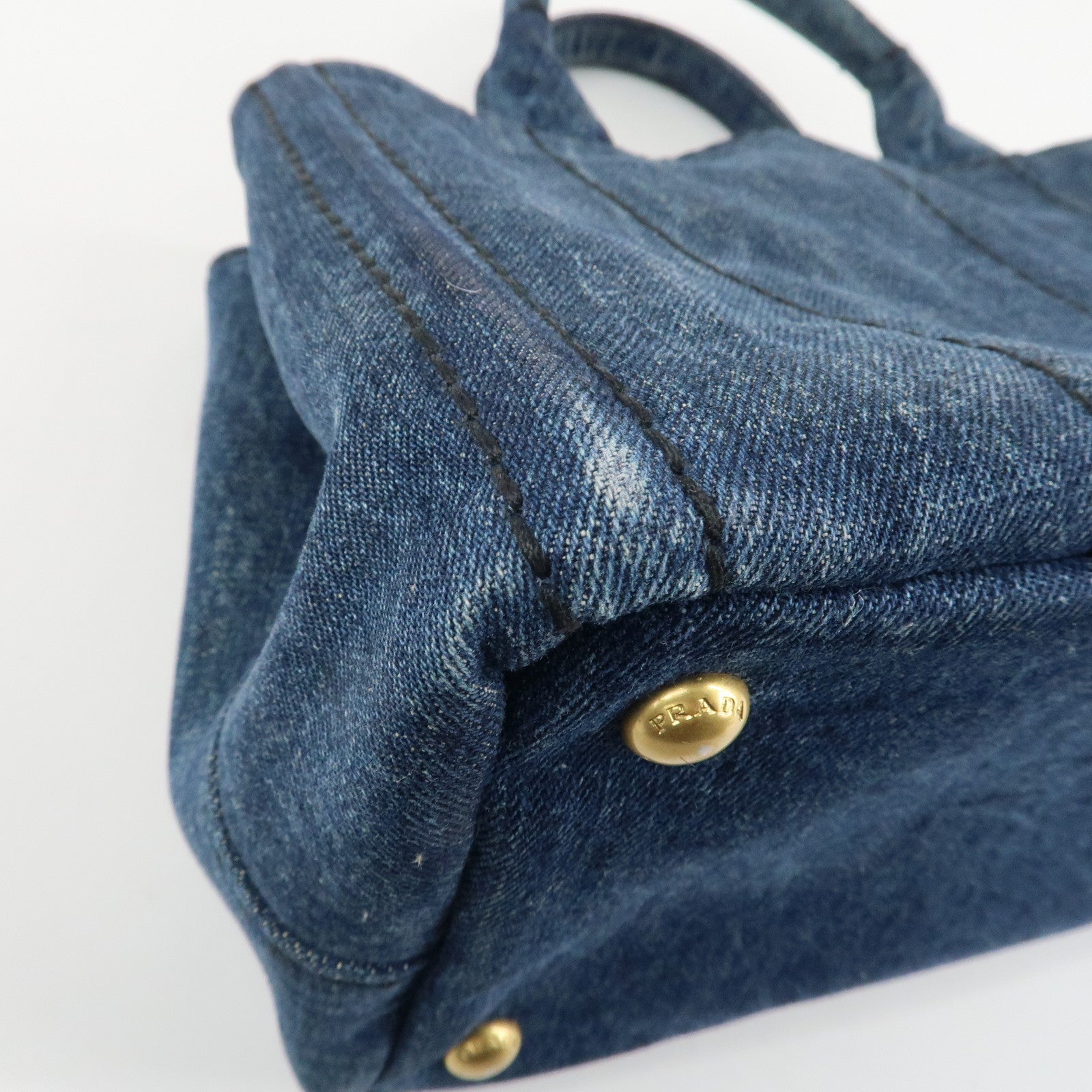 PRADA Denim Canapa Mini 2Way Tote Bag Shoulder Bag Blue 1BG439 Used