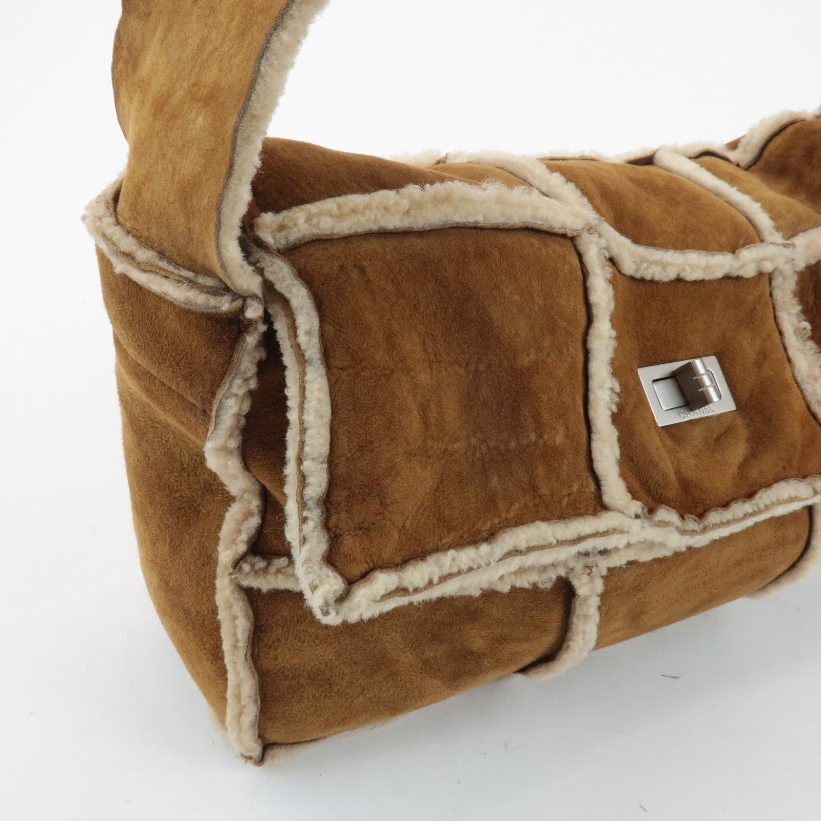 CHANEL Chocolate Bar Suede Mouton Shoulder Bag Hand Bag Brown Used