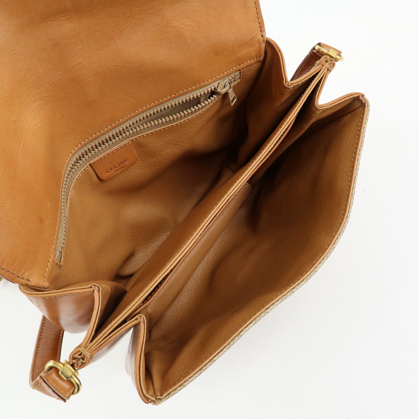 CELINE Macadam PVC Leather Shoulder Bag Crossbody Bag Beige