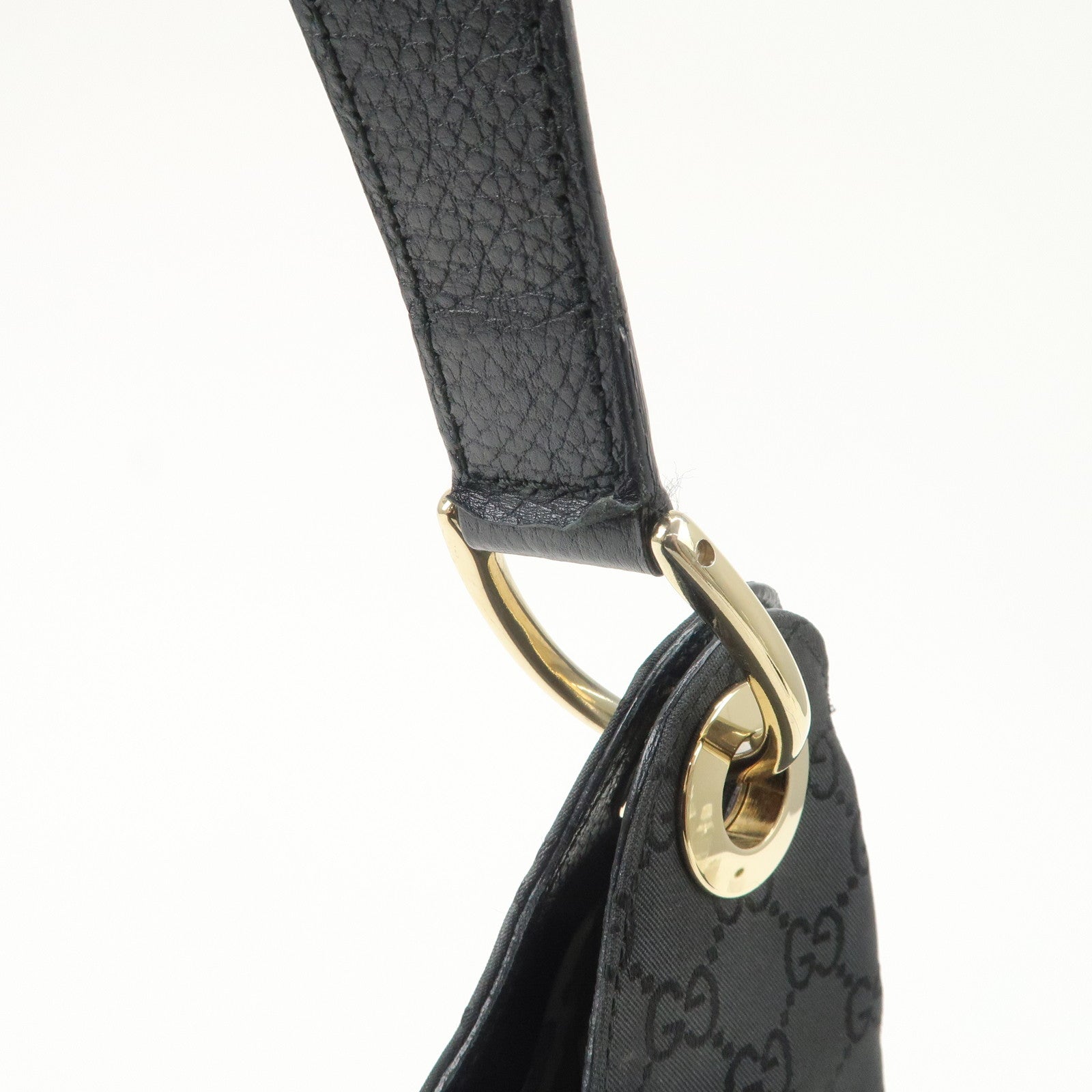 GUCCI GG Nylon Leather Shoulder Bag Hand Bag Black 257268