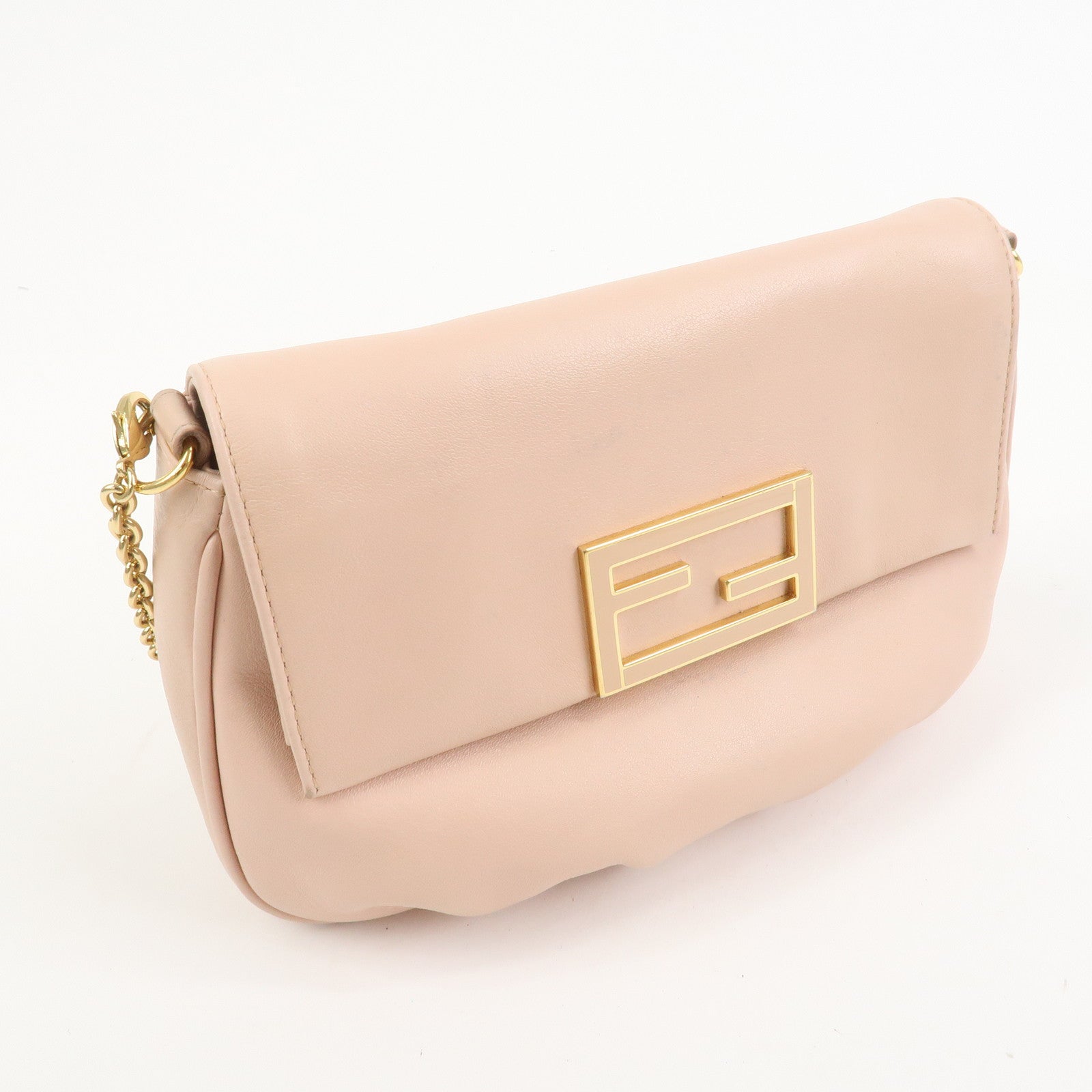 FENDI Leather Chain Shoulder Bag Purse Crossbody Bag 8M0276