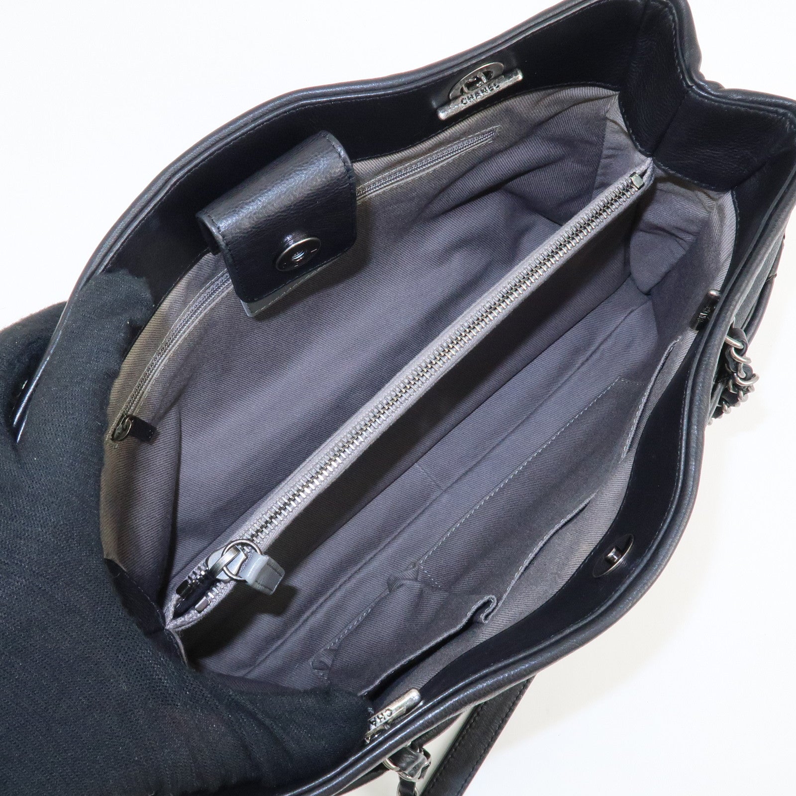 CHANEL COCO Mark Wild Stich Leather Chain Shoulder Bag Black Used