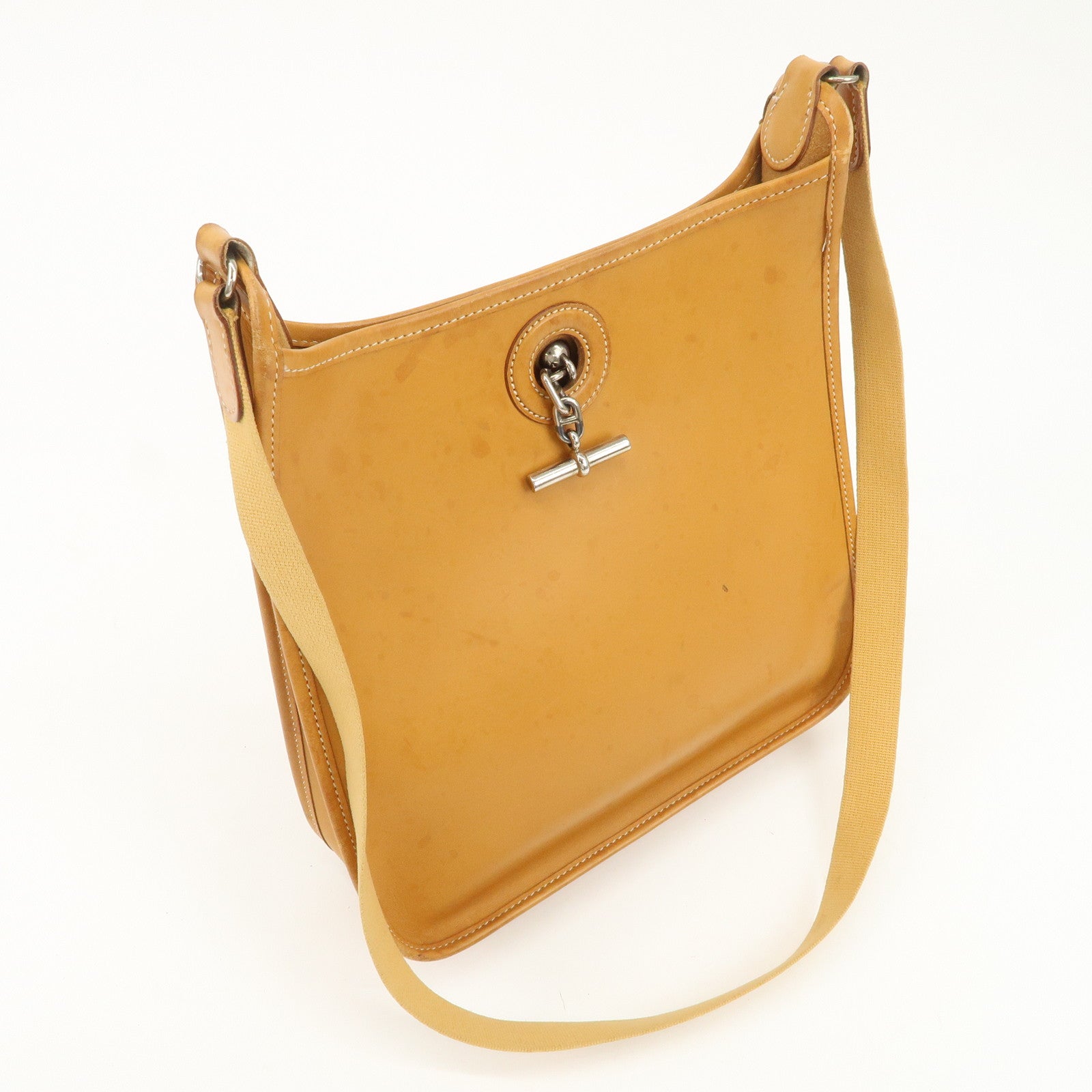 HERMES Leather Vespa PM J Engraved Shoulder Bag Brown Silver HDW