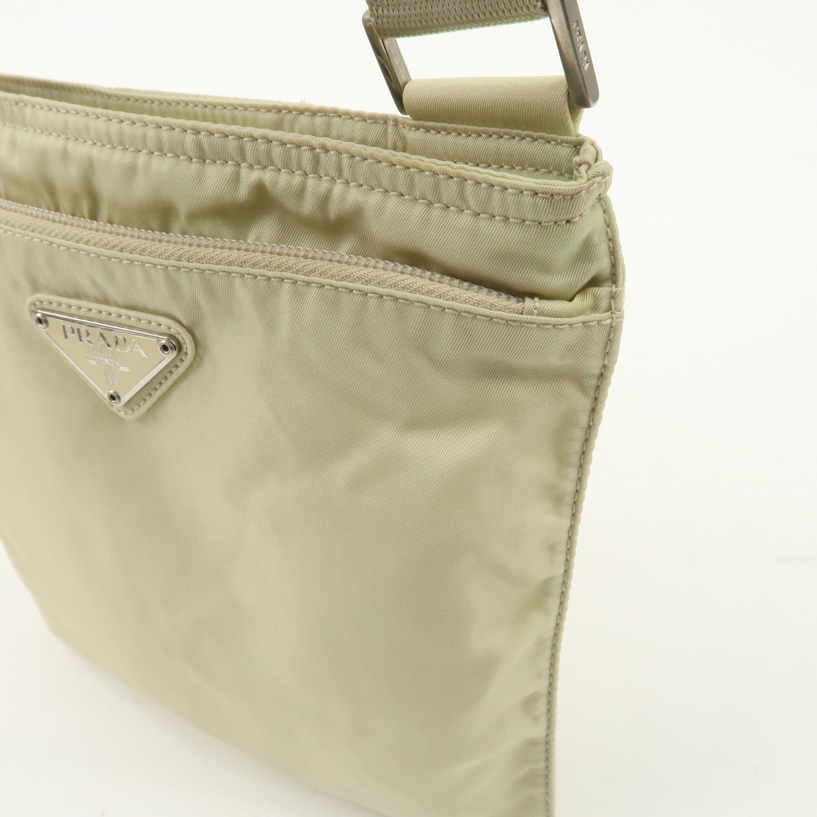 PRADA Triangle Logo Nylon Shoulder Bag Crossbody Bag Beige B7372 Used