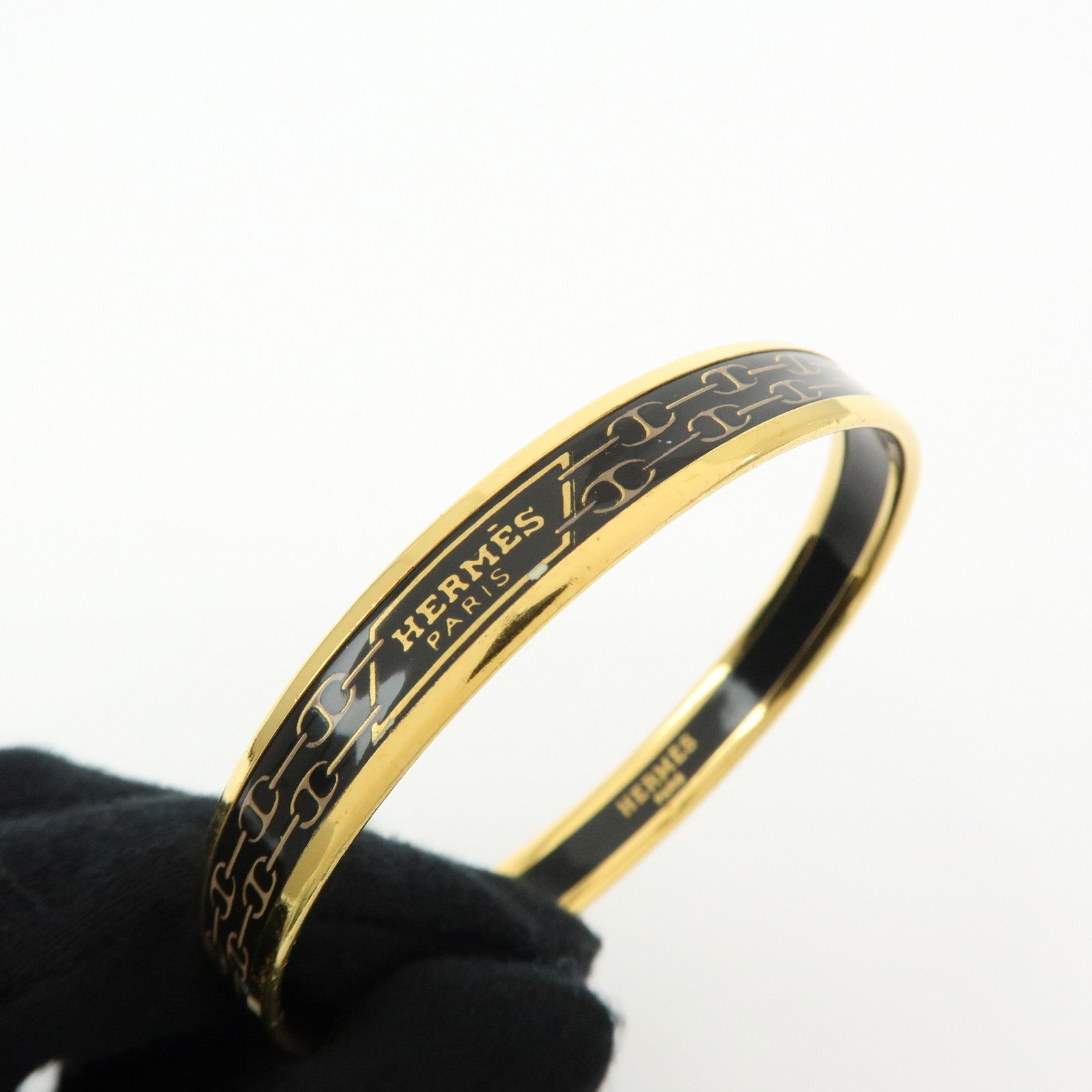 HERMES Email PM Plated Bangle Bracelet Black Gold