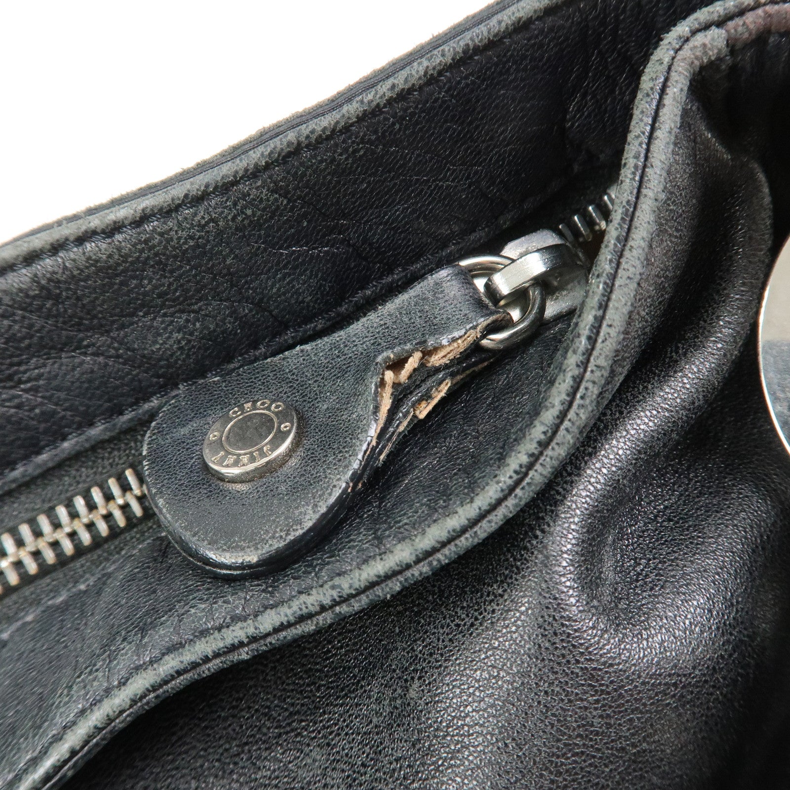 JIMMY CHOO Studs Leather Shoulder Bag Hand Bag Black