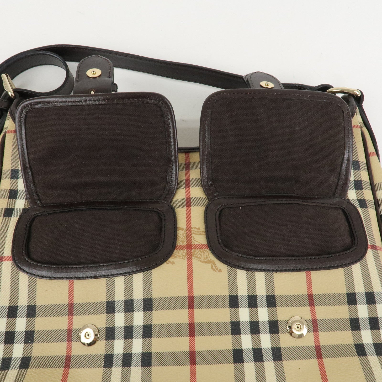 BURBERRY Nova Plaid Canvas Leather Shoulder Bag Hand Bag Used