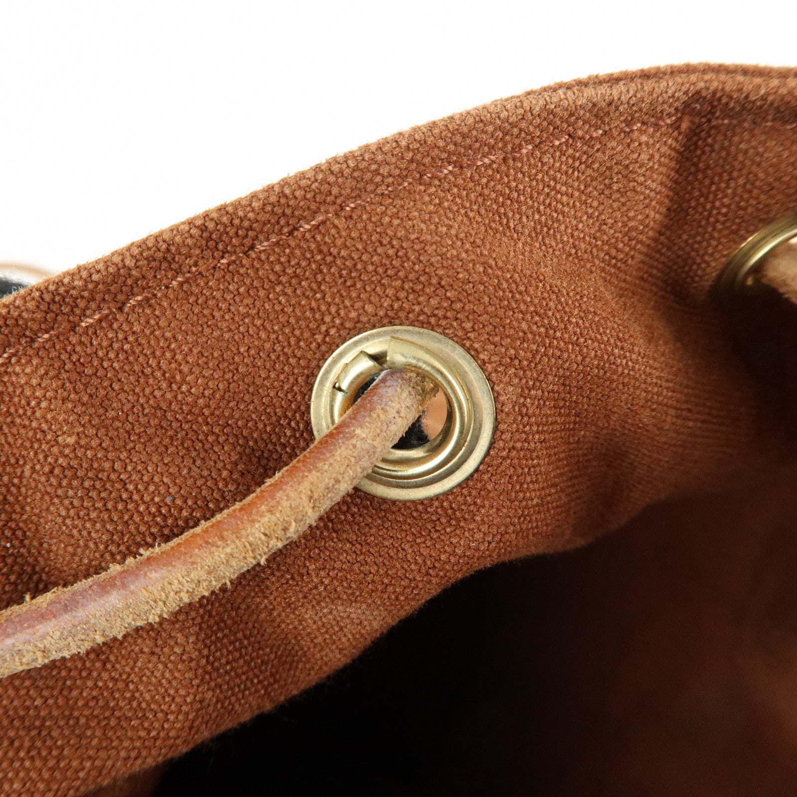 HERMES Porochon Mimil PM Canvas Leather Drawstring Backpack Brown