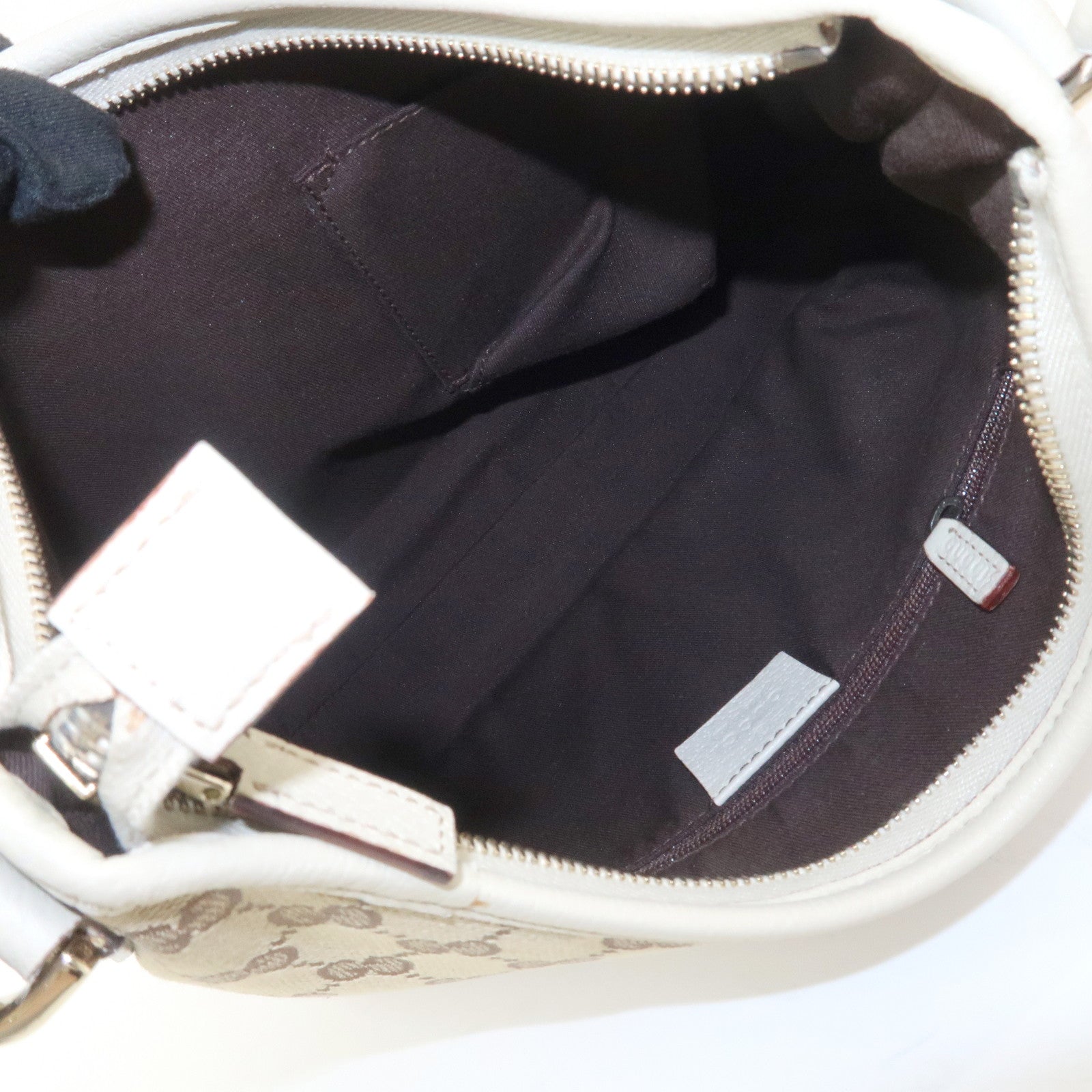 GUCCI Abbey GG Canvas Leather Shoulder Bag Brown Ivory 130738