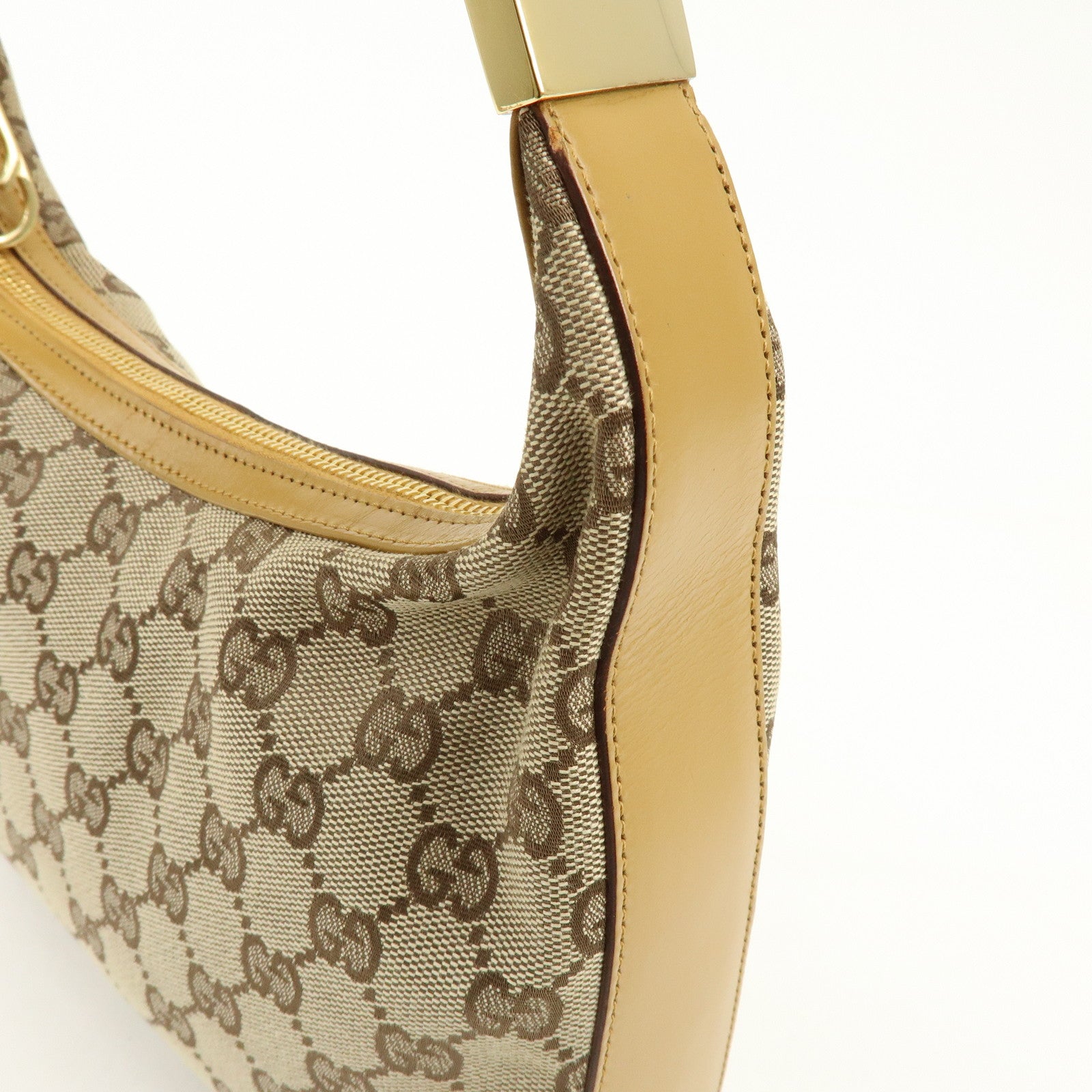 GUCCI GG Canvas Leather Shoulder Bag Beige Camel 001・3812・002122