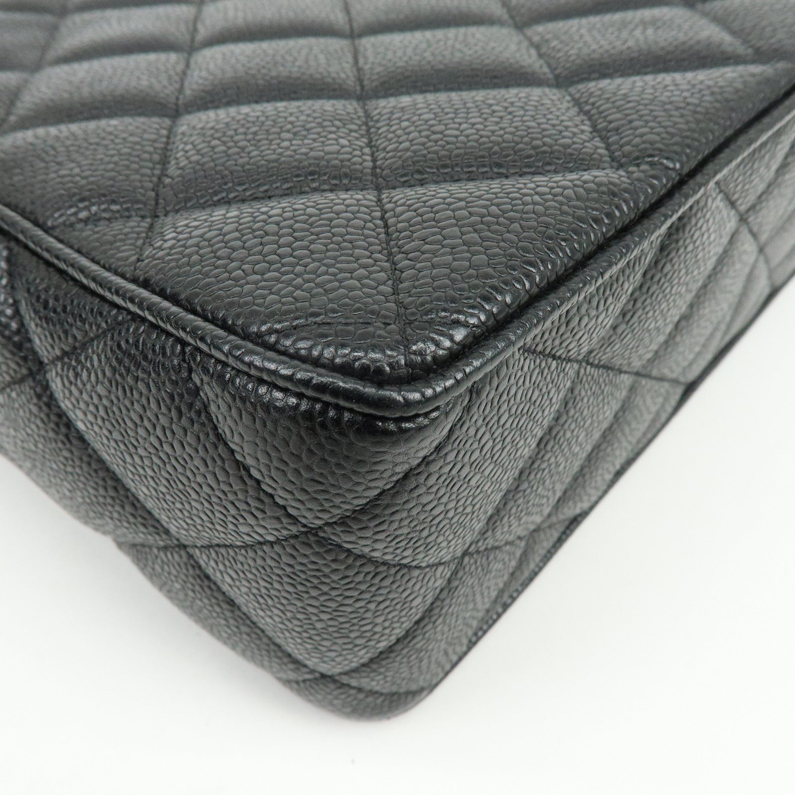 CHANEL Matelasse COCO Mark Caviarskin Chain Shoulder Bag Black