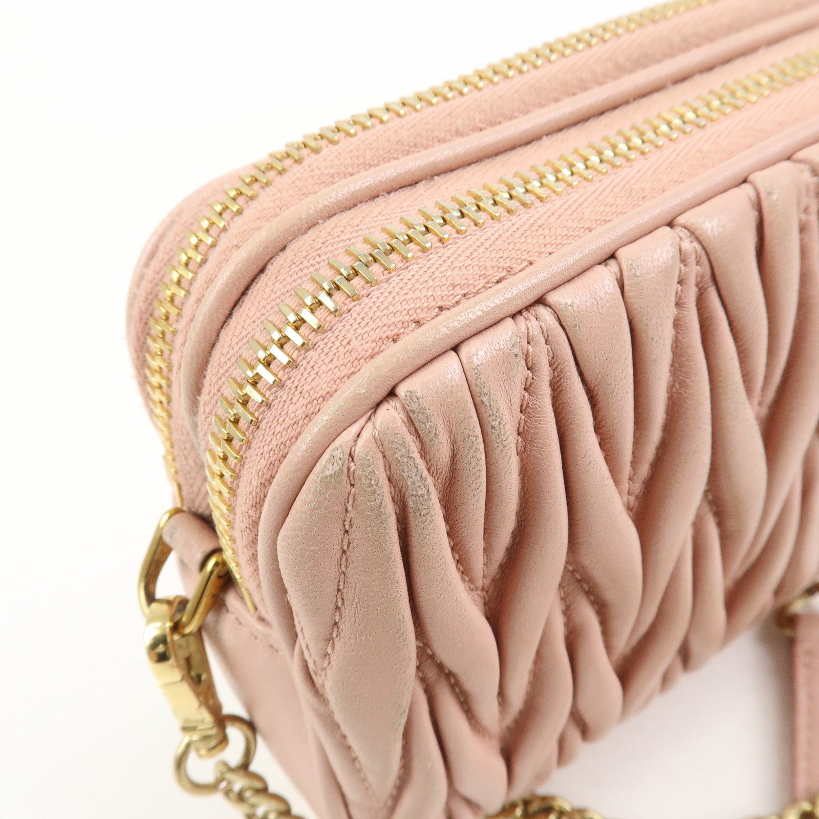 MIU MIU Matelasse Leather Chain Shoulder Bag Crossbody Bag Pink