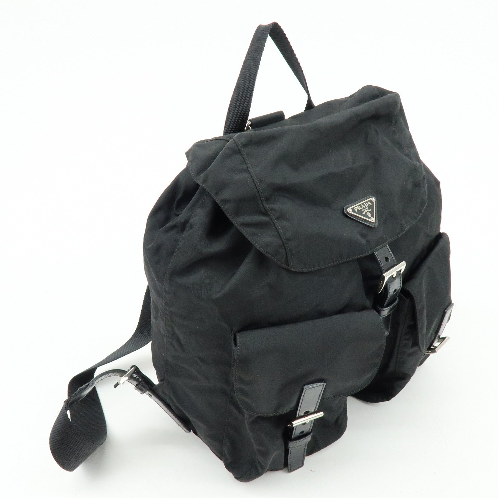 PRADA Triangle Logo Nylon Leather Backpack Rucksuck Black