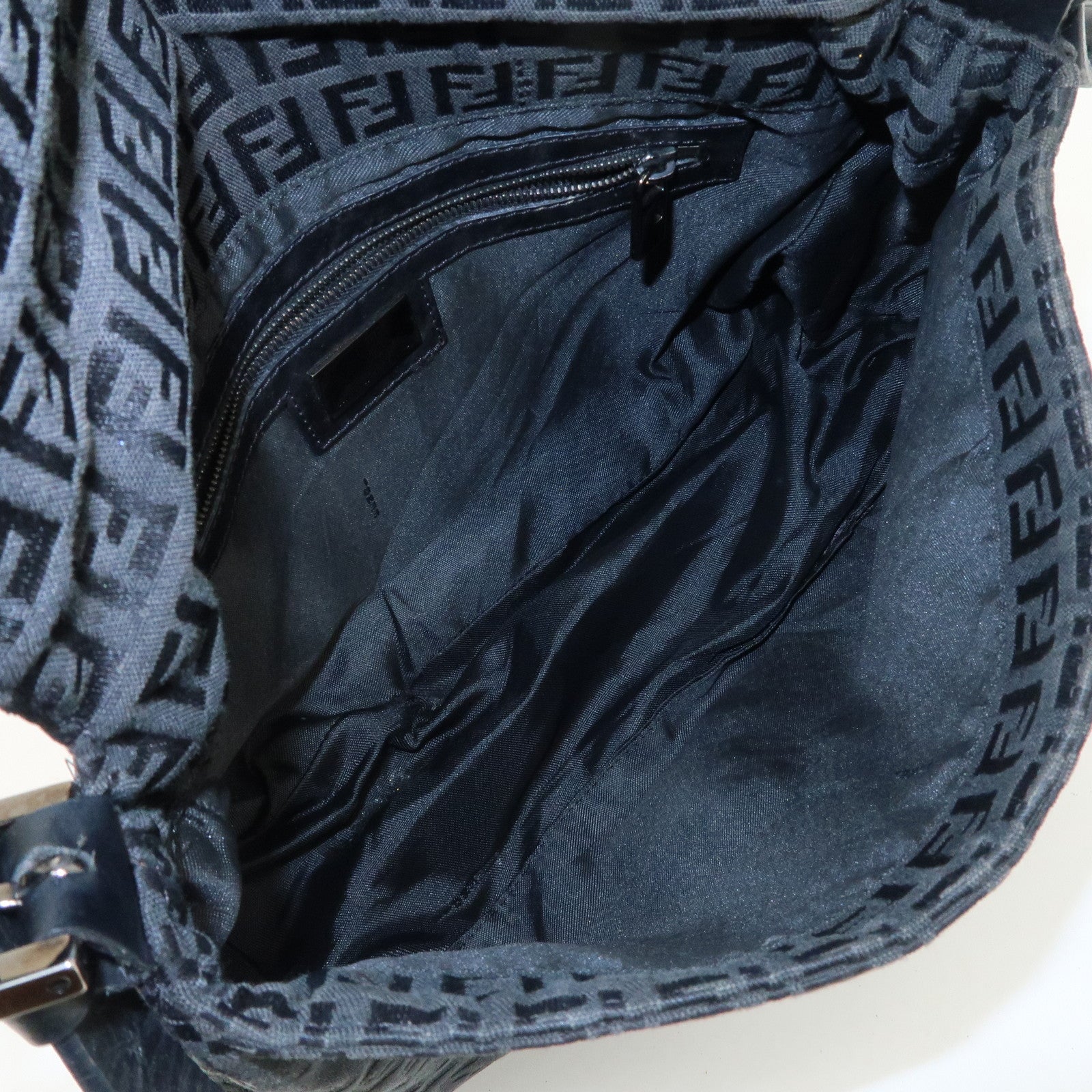 FENDI Mamma Baguette Zucchino Leather Canvas Shoulder Bag Black 8BR001 Used