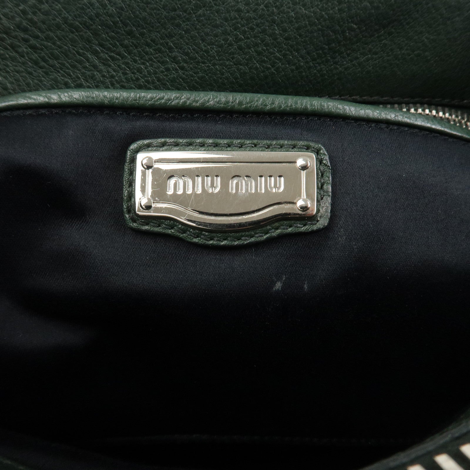 MIU MIU Logo Leather 2Way Bag Hand Bag Shoulder Bag Moss Green