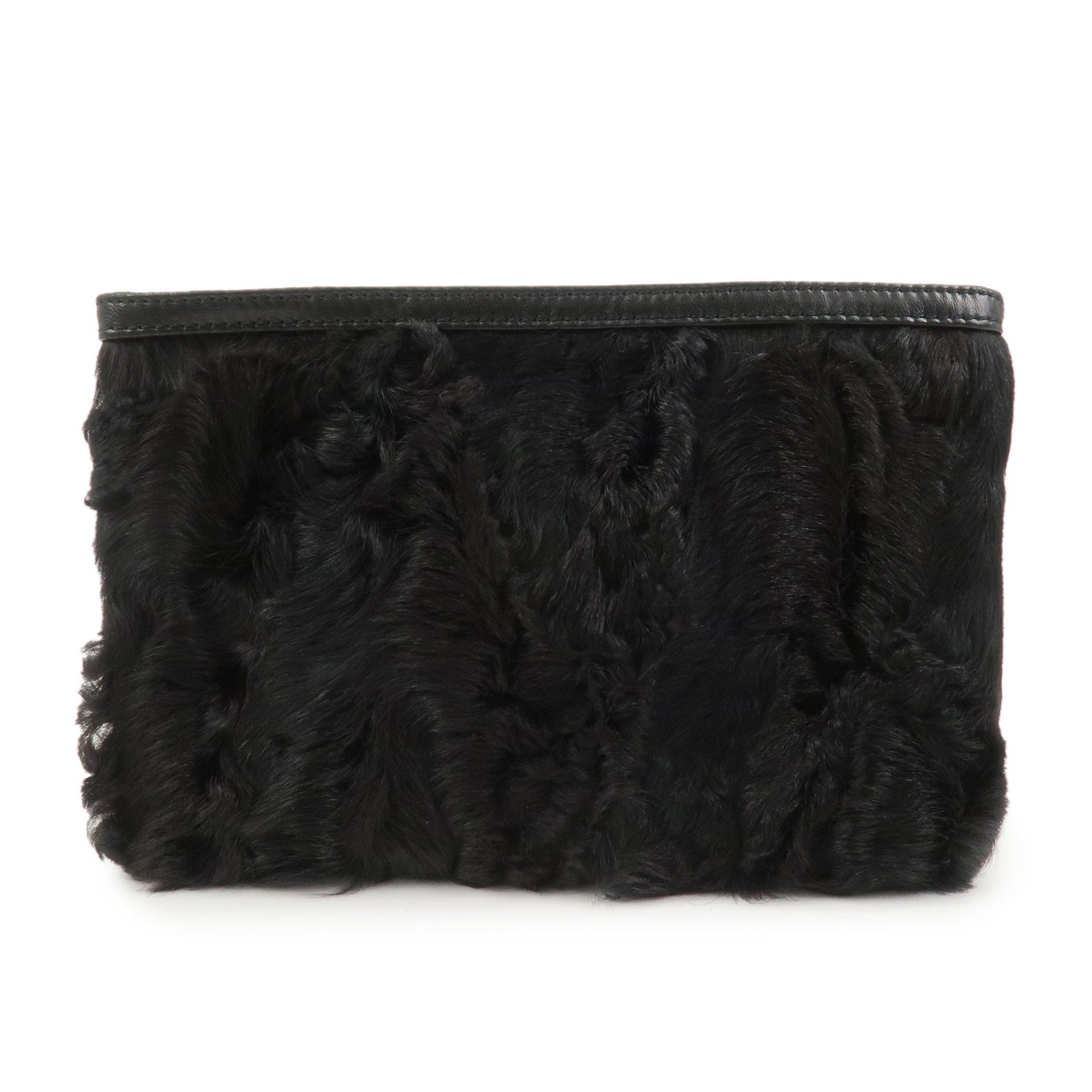 LOEWE Logo Fur Leather Cosmetic Pouch Black